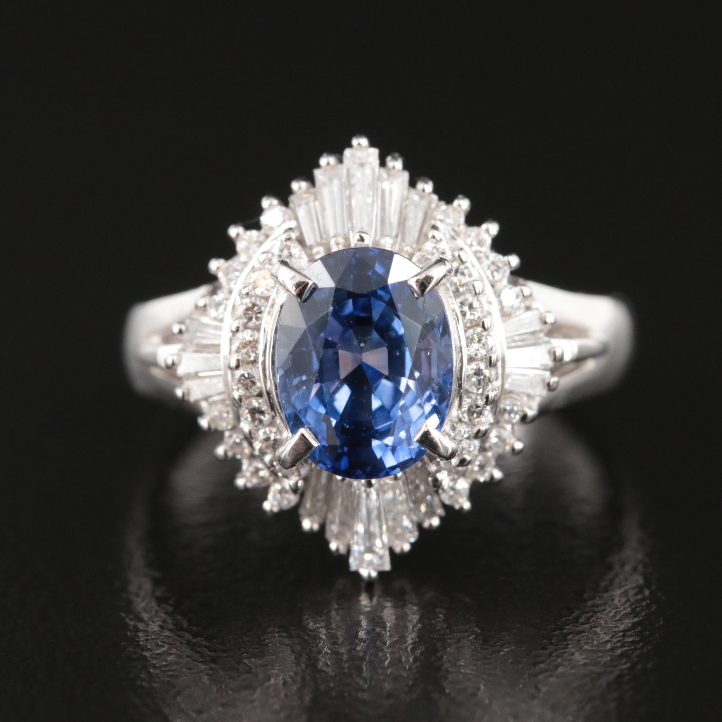 Platinum 2.31 CT Ceylon Color Change Sapphire and Diamond Ring with GIA Report