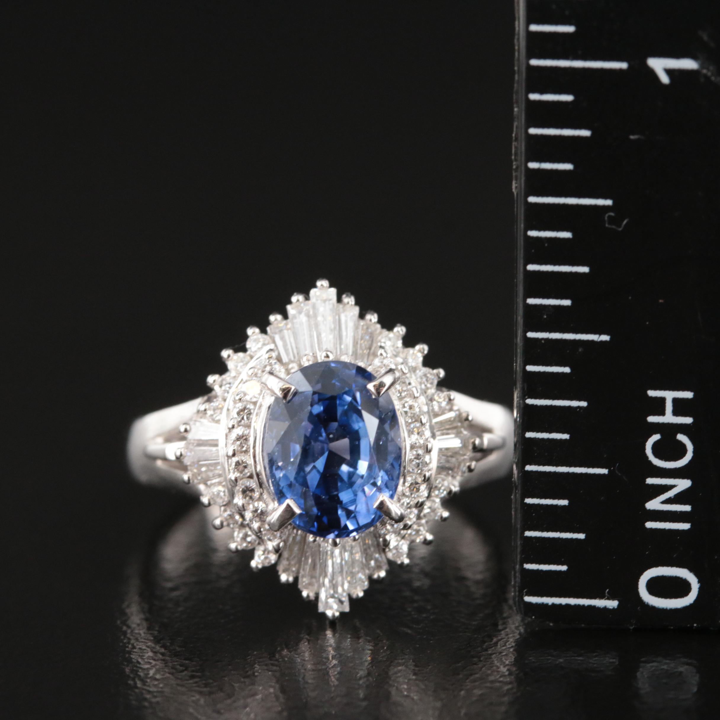 Platinum 2.31 CT Ceylon Color Change Sapphire and Diamond Ring with GIA Report