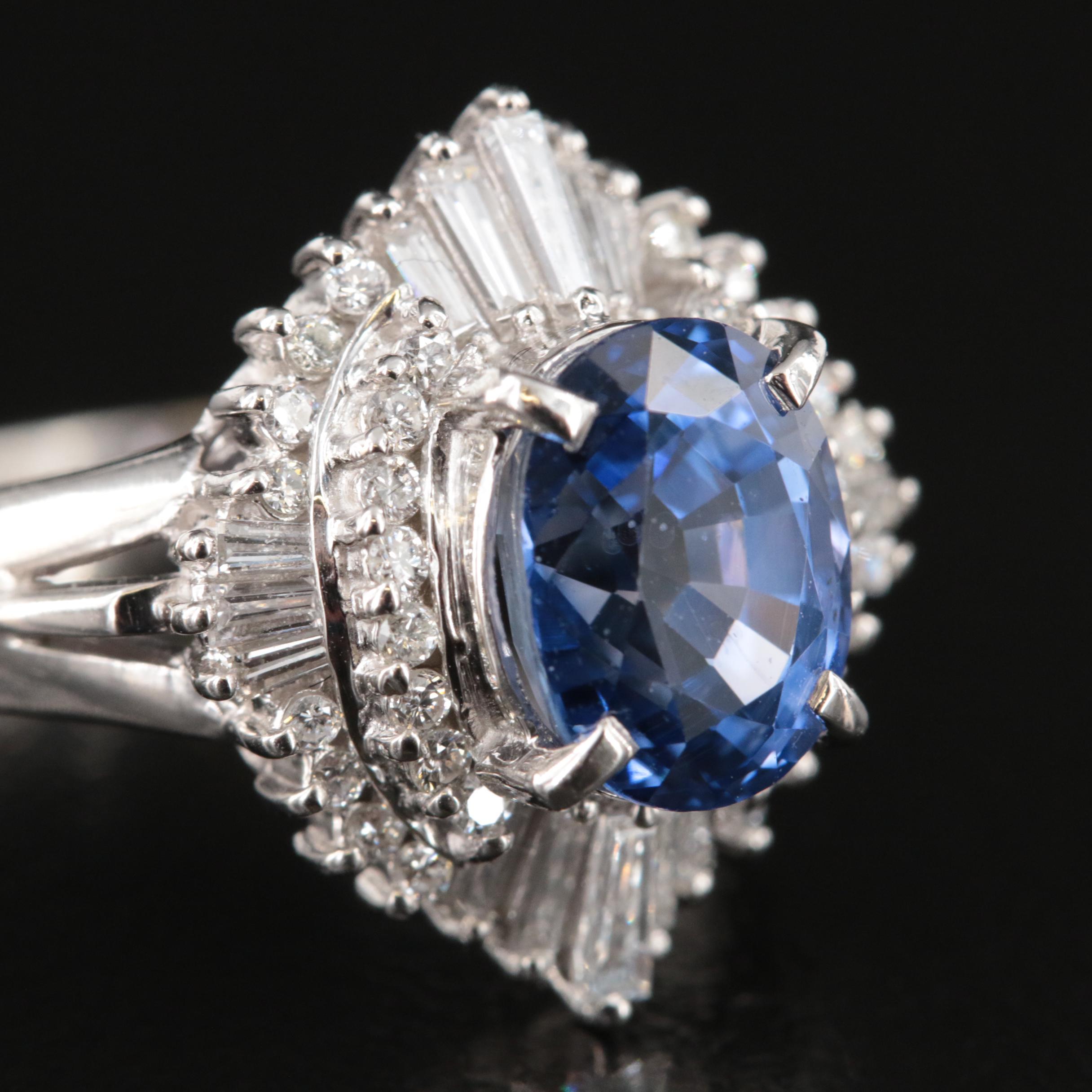 Platinum 2.31 CT Ceylon Color Change Sapphire and Diamond Ring with GIA Report