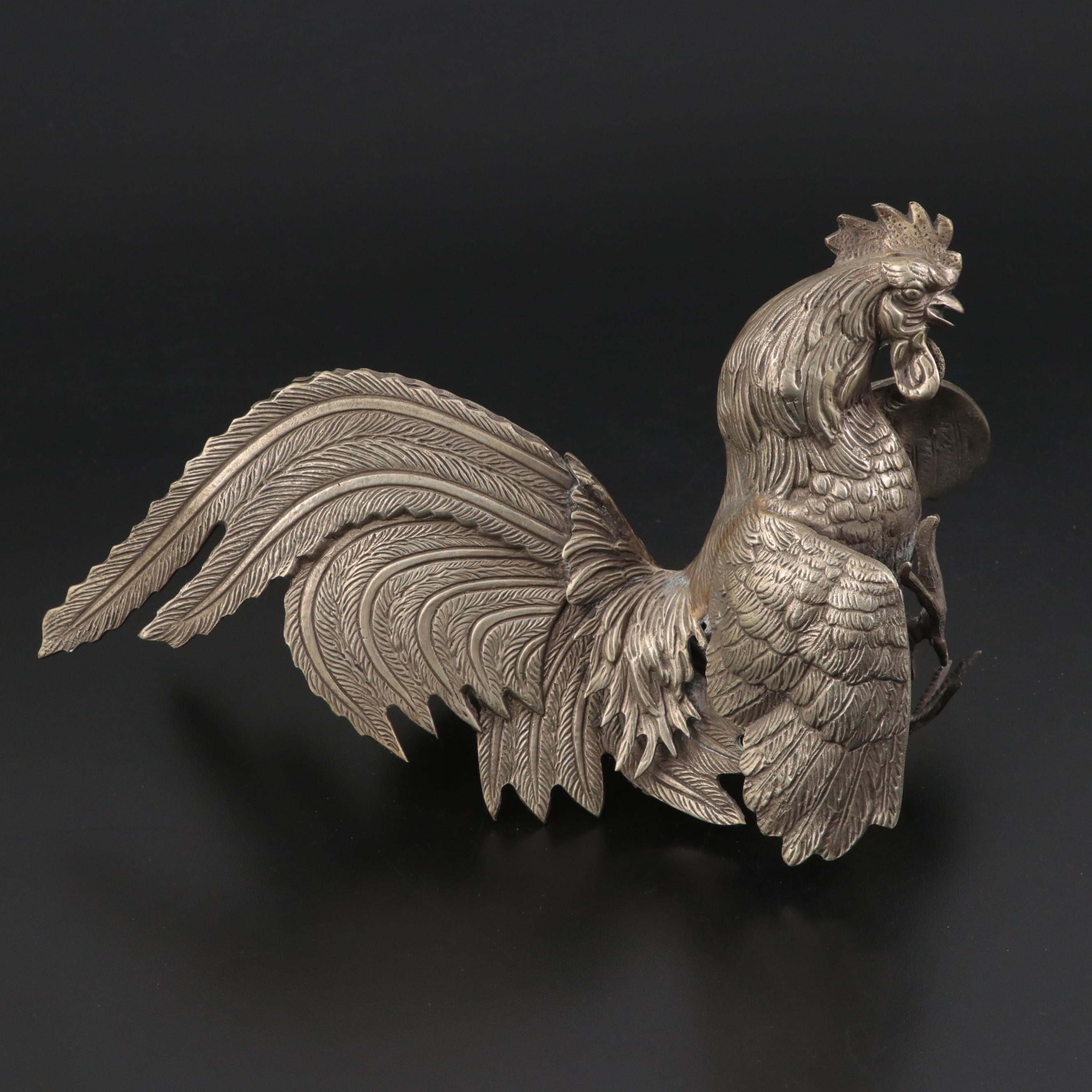 Victorian Style Metal Fighting Rooster Figurines, 20th Century