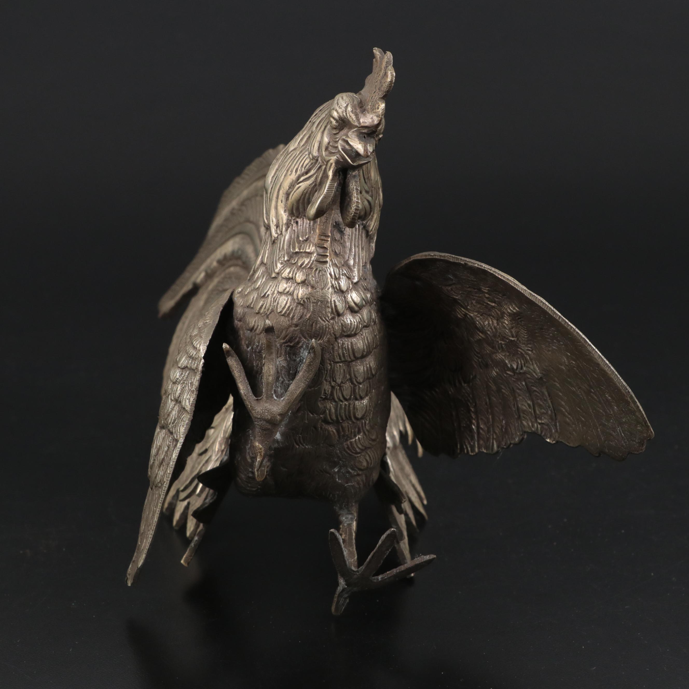 Victorian Style Metal Fighting Rooster Figurines, 20th Century