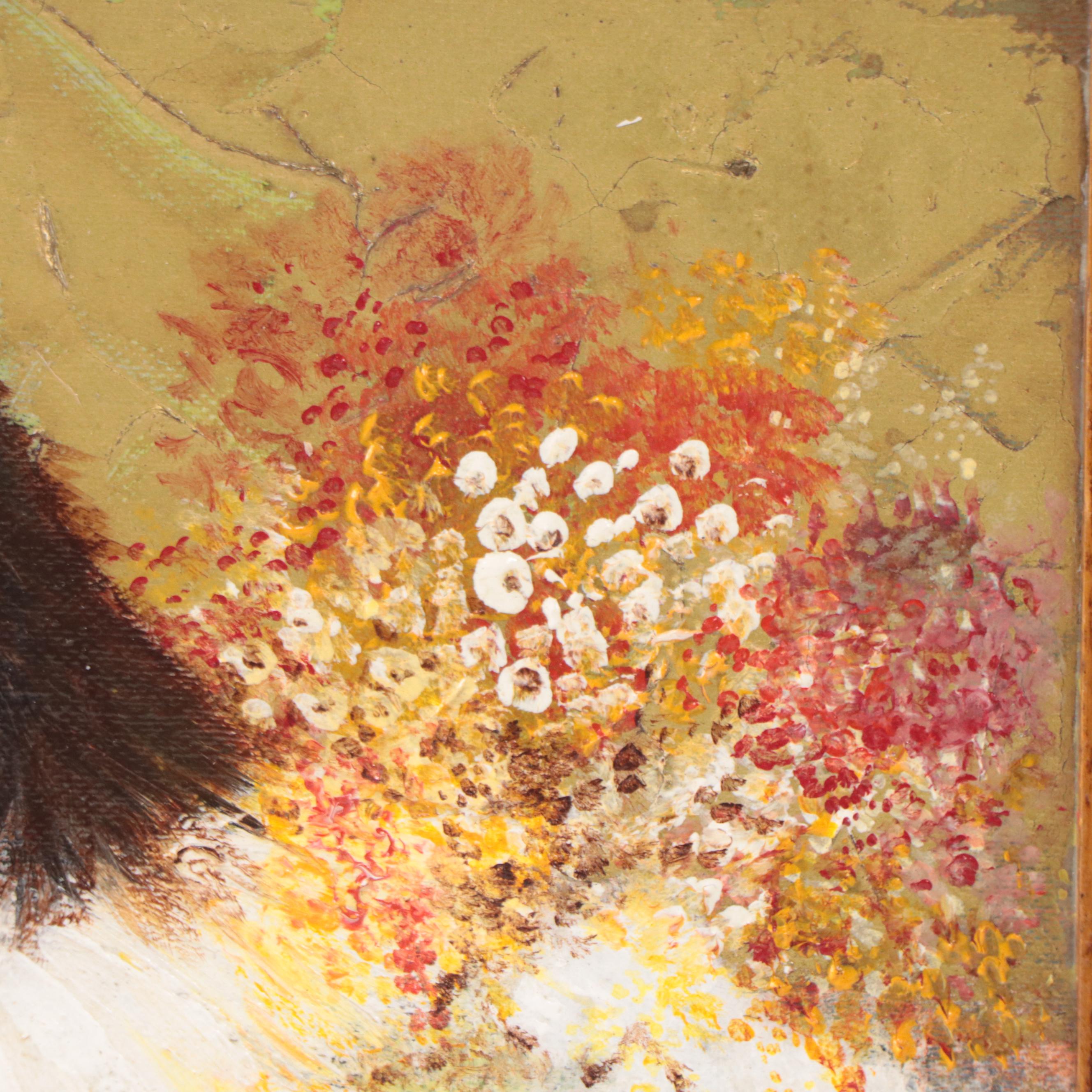 Oil Painting of Pierrot With Flowers, 1998