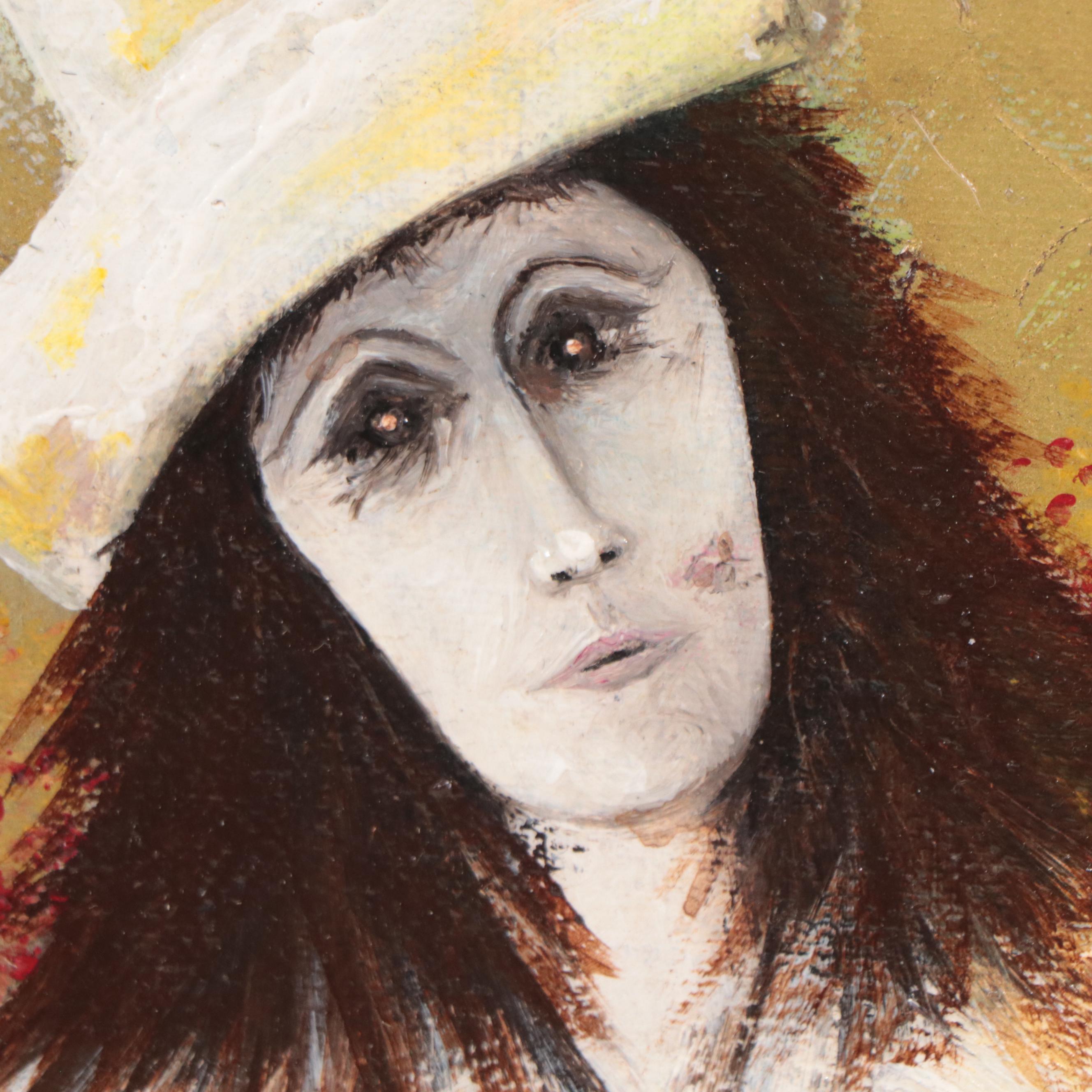 Oil Painting of Pierrot With Flowers, 1998