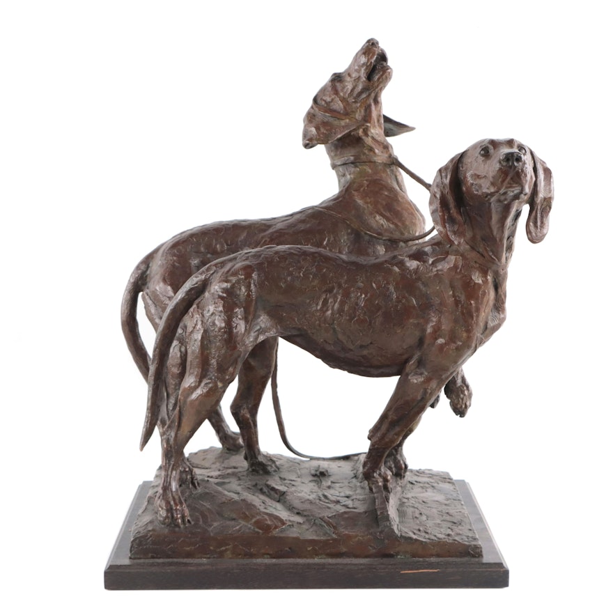 Walter Matia Bronze Sculpture of Hunting Dogs