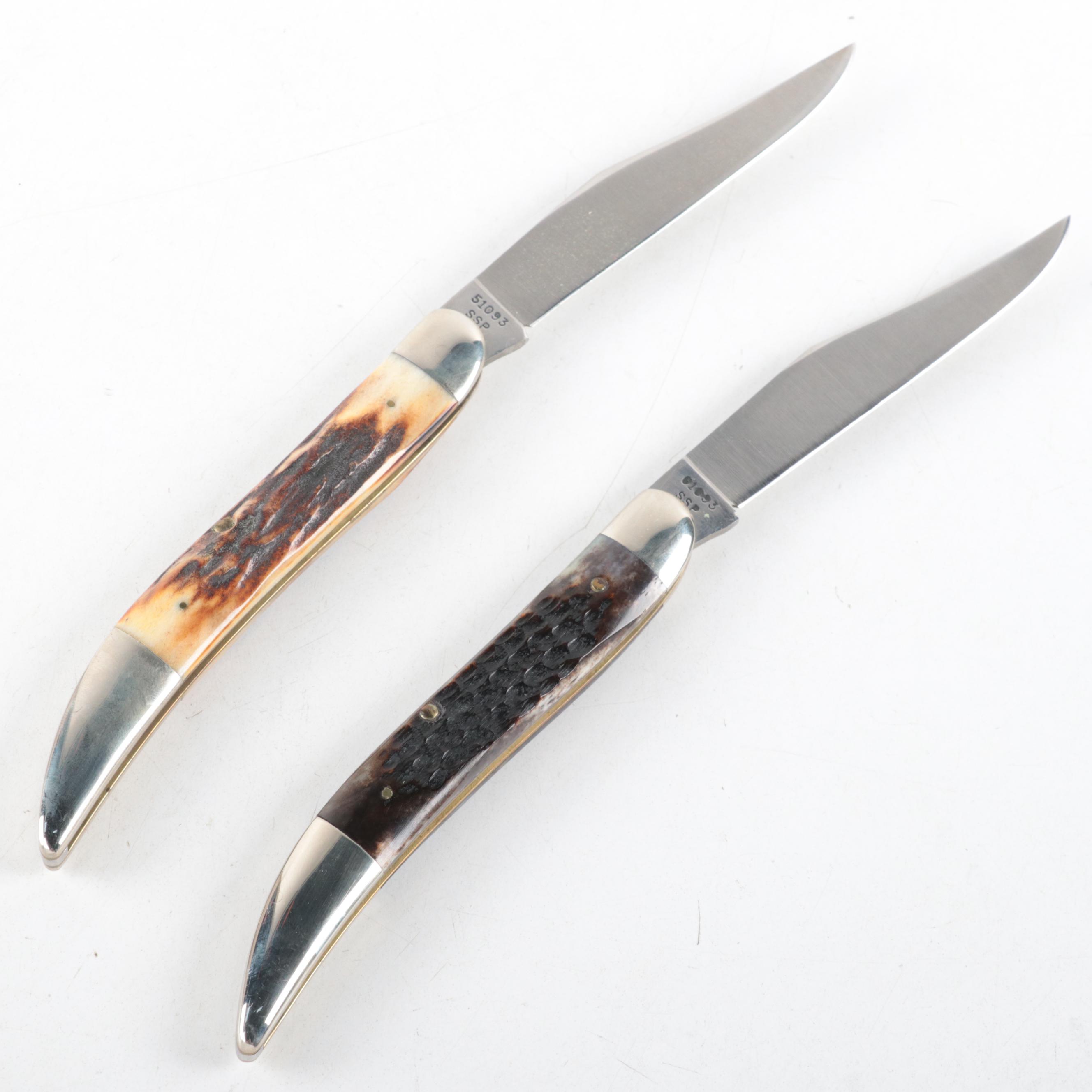 Case Antler and Bone Handled Stainless Steel Folding Knife Set, 1979