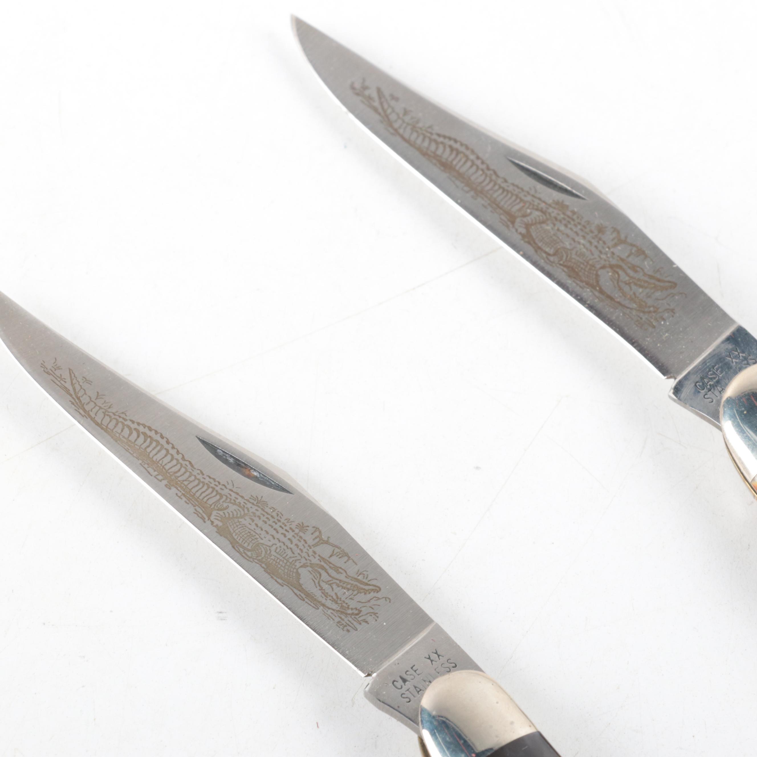 Case Antler and Bone Handled Stainless Steel Folding Knife Set, 1979