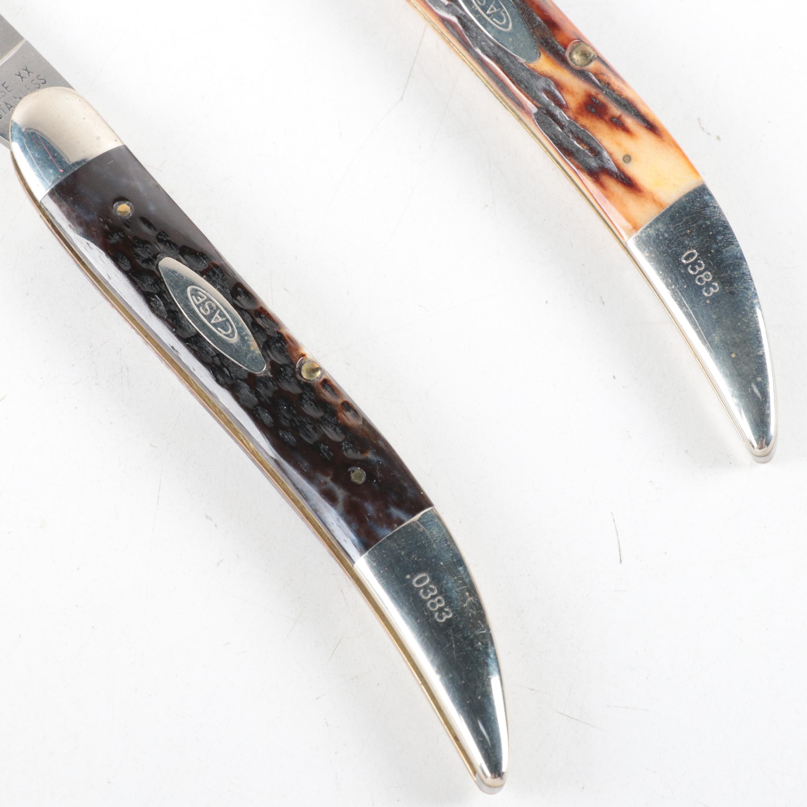 Case Antler and Bone Handled Stainless Steel Folding Knife Set, 1979