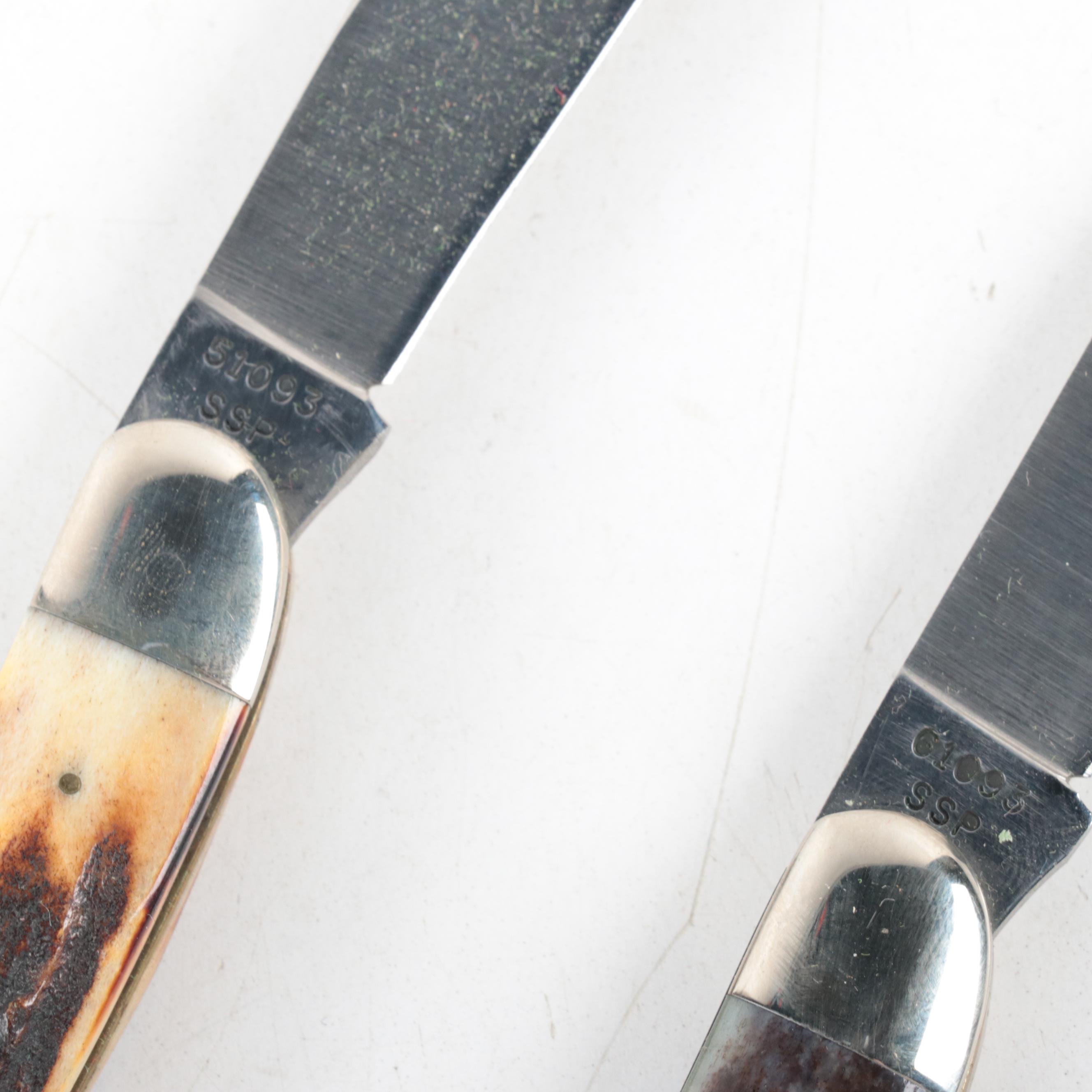 Case Antler and Bone Handled Stainless Steel Folding Knife Set, 1979