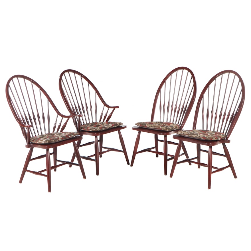 Four Kincaid Furniture Co. Colonial Style Red-Stained Windsor Dining Chairs
