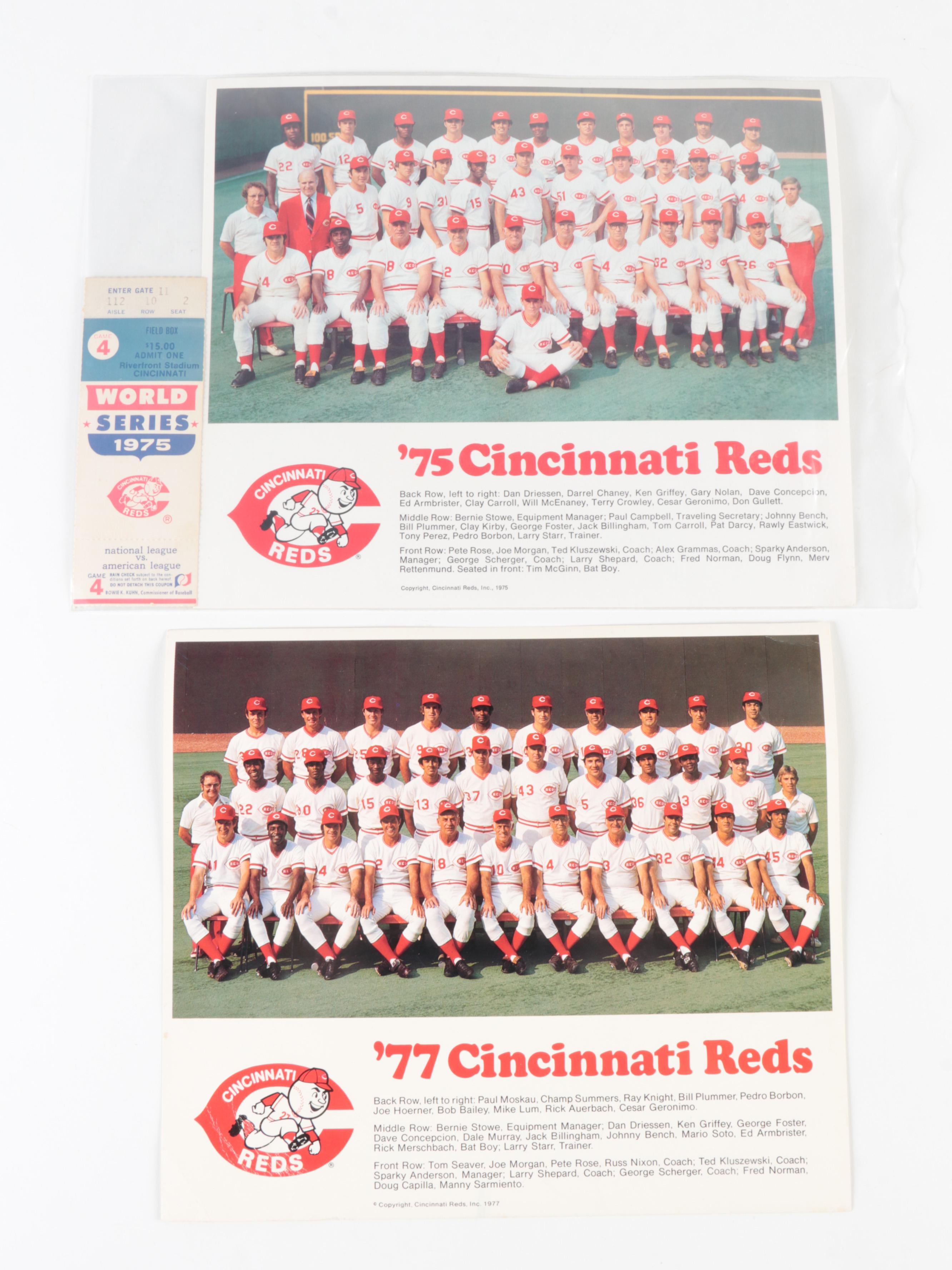 Cincinnati Reds Baseball Cards, 1975 World Series Ticket and More Memorabilia