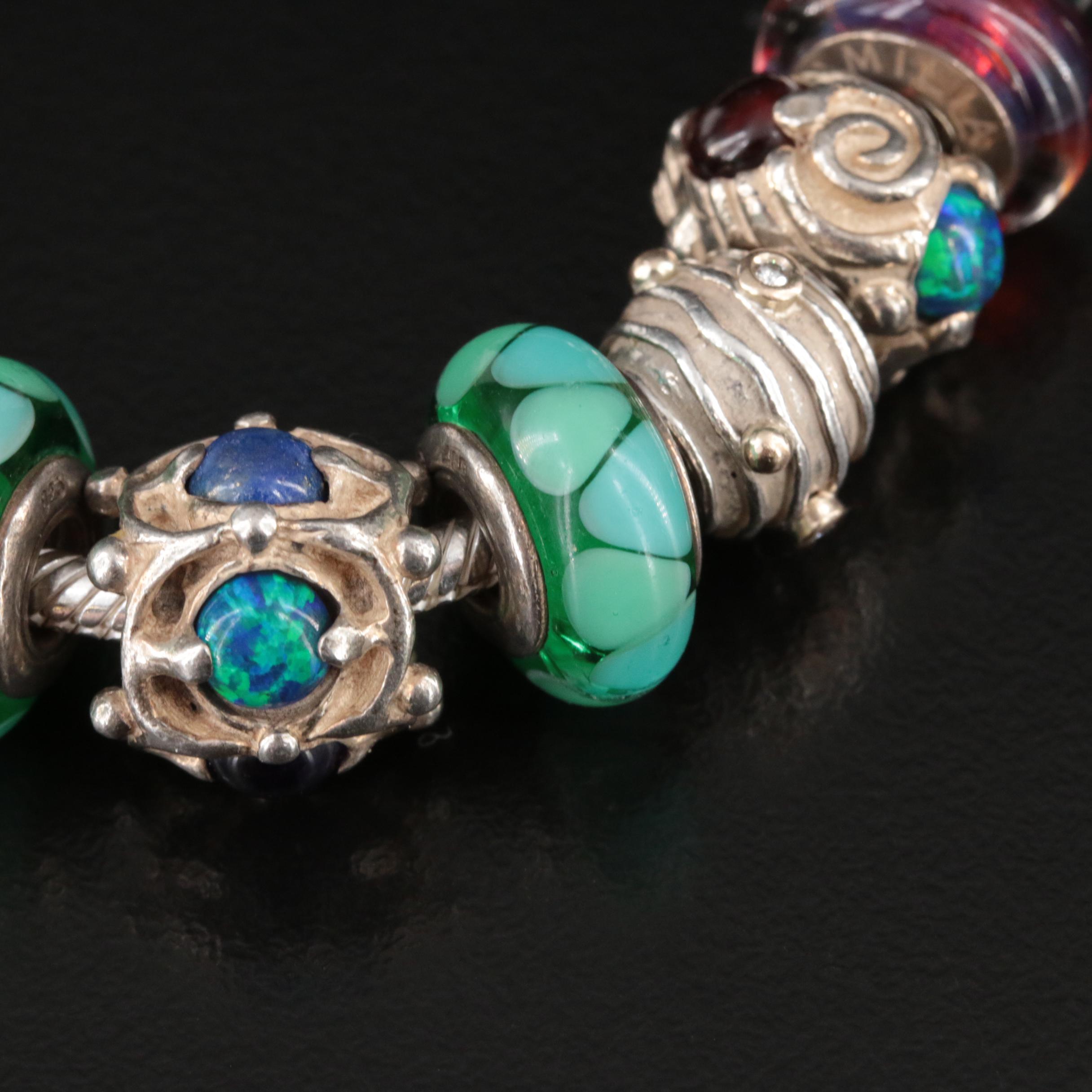 Pandora Sterling Charm Bracelet Including Chamilia Charms