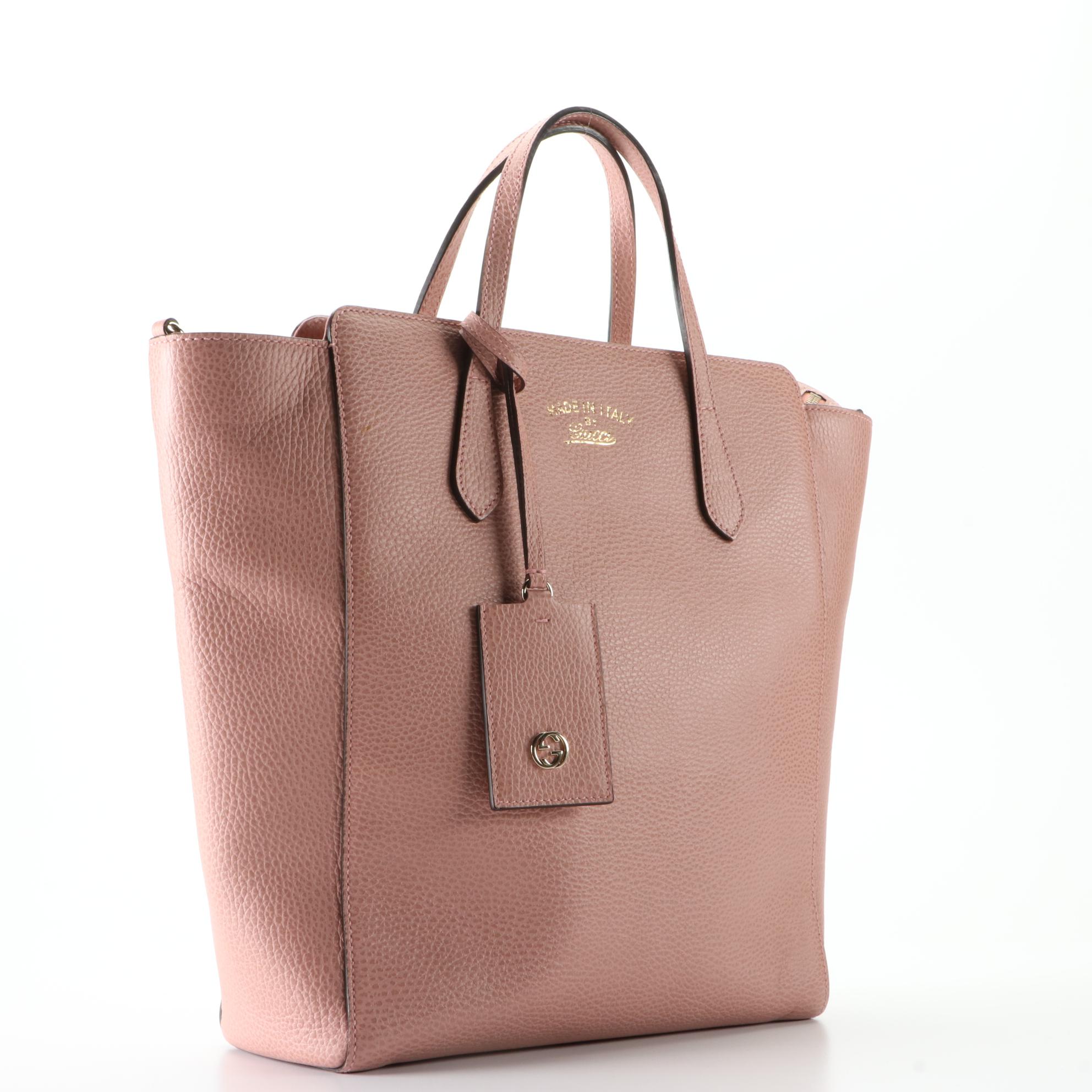 Gucci Tall Convertible Swing Tote in Pebble Grain Leather