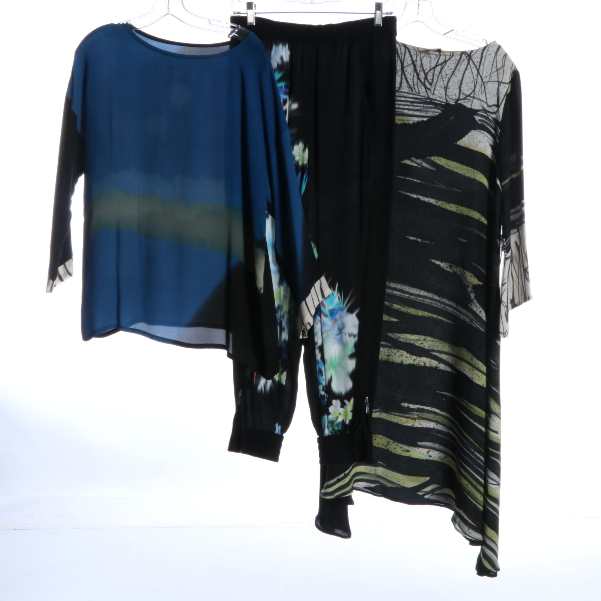 Catherine Bacon Silk Tops and Dress, Bryn Walker Outfit, and Elie Tahari Pants