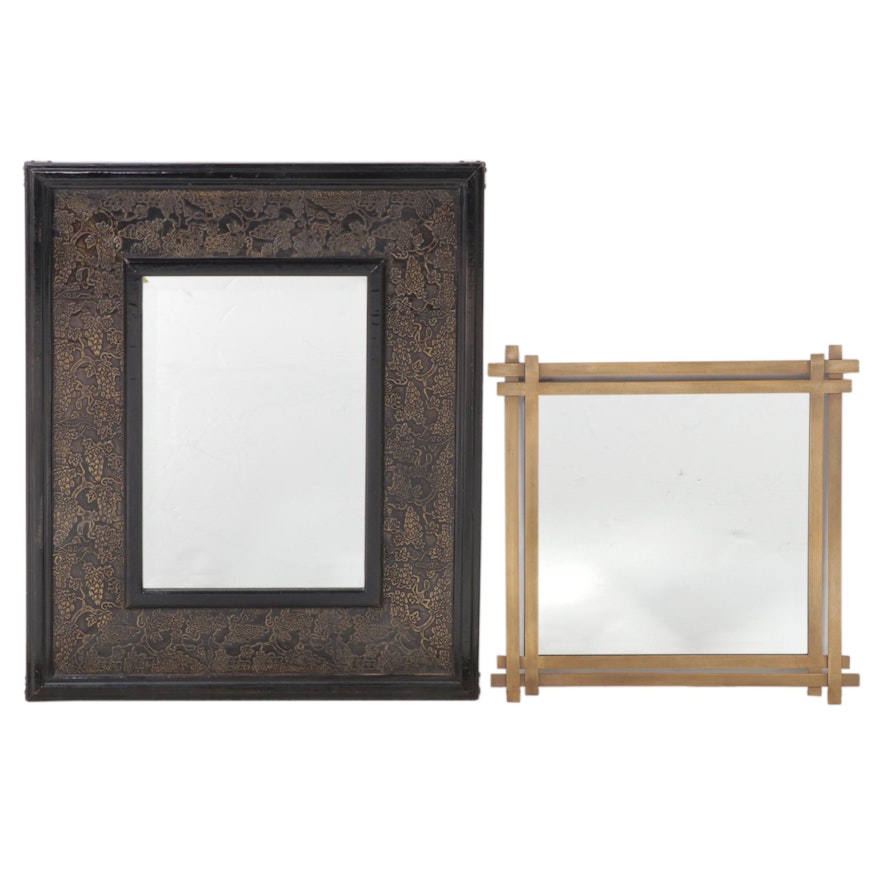 Black-Painted and Parcel-Gilt Metal-Clad Mirror Plus Gilt Metal Example