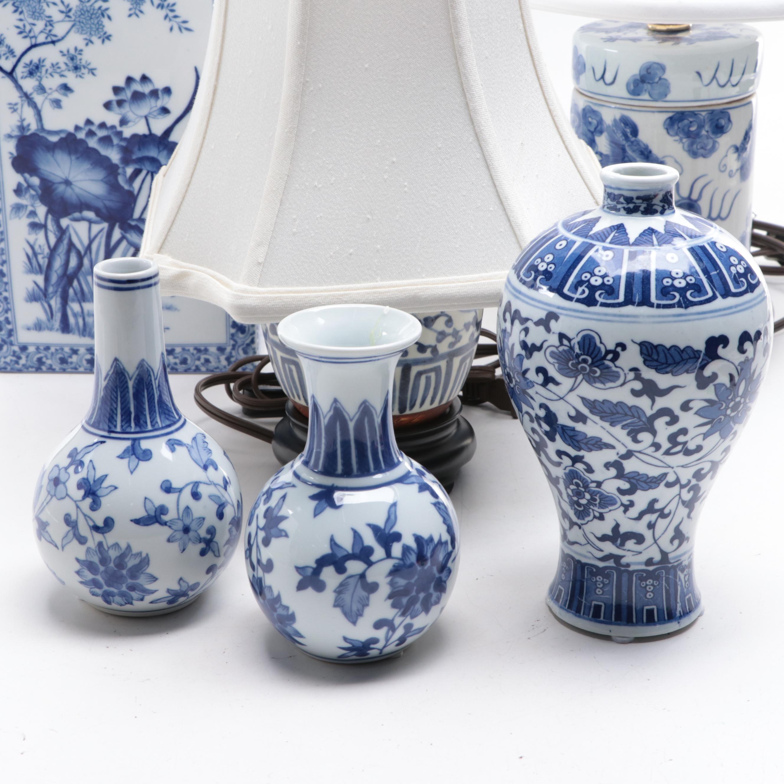 Chelsea House, Wildwood, More Blue and White Porcelain Lamps, Vases, Tea Caddy
