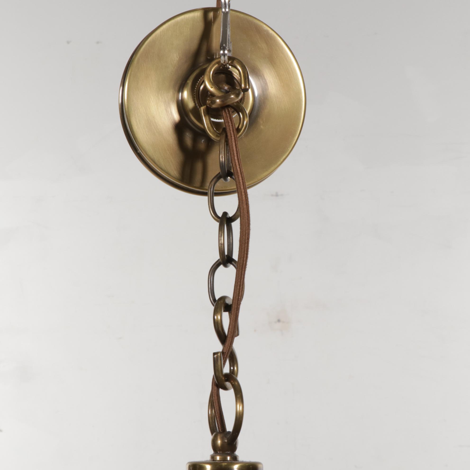 Hector Finch Antiqued Brass and Blown Glass Globe Three-Light Pendant