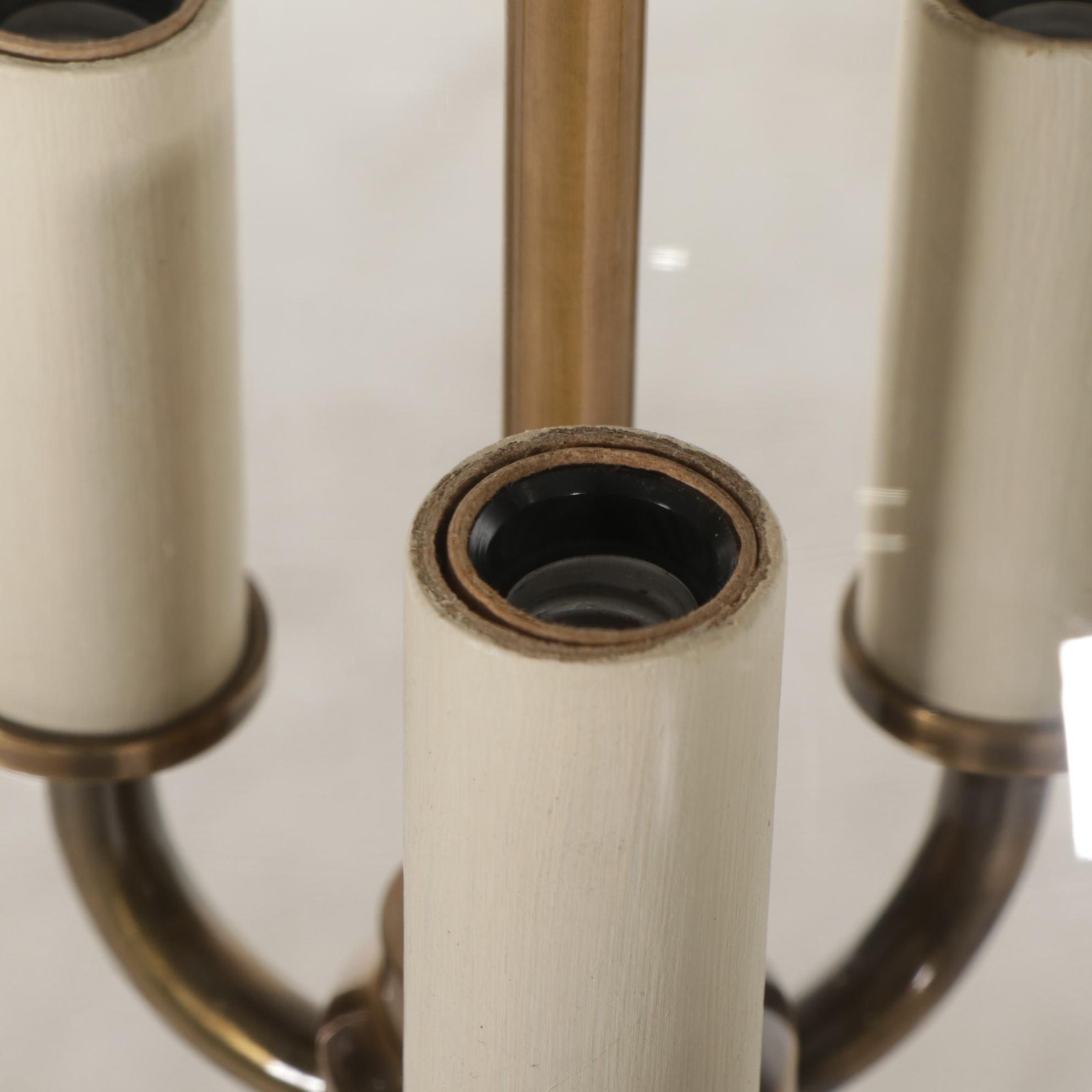 Hector Finch Antiqued Brass and Blown Glass Globe Three-Light Pendant