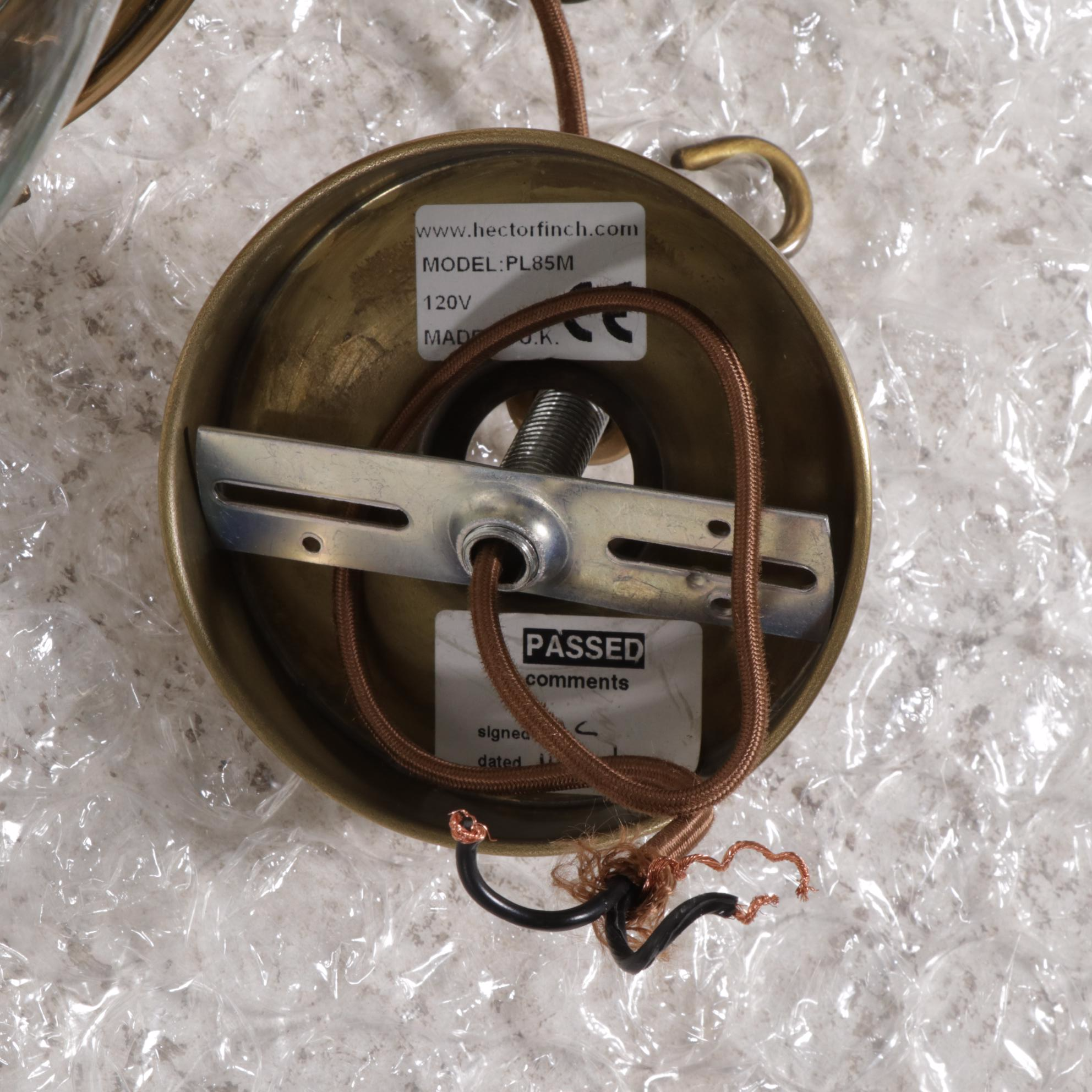 Hector Finch Antiqued Brass and Blown Glass Globe Three-Light Pendant