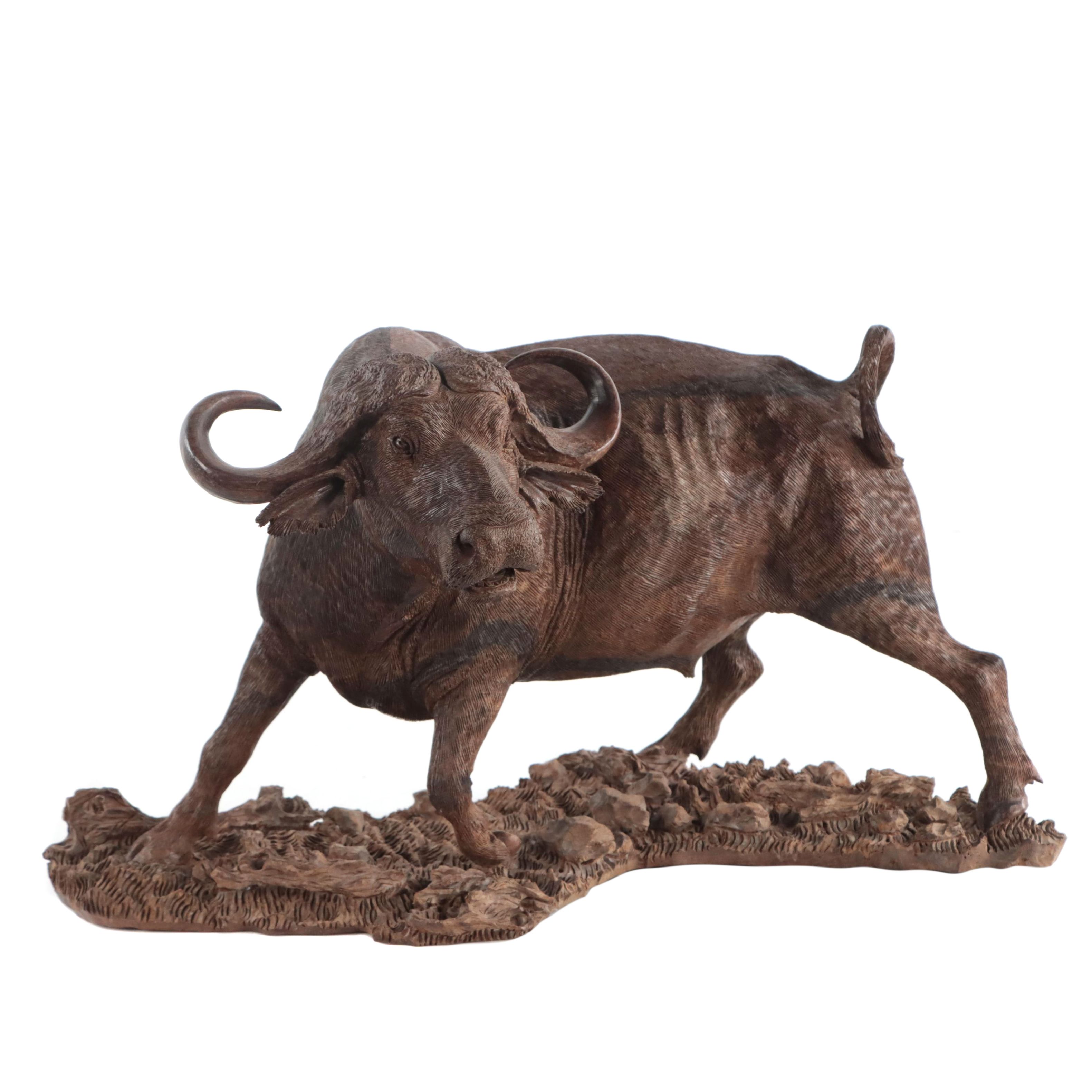 Mopho Gonde Carved Leadwood Sculpture of a Cape Buffalo, 1999