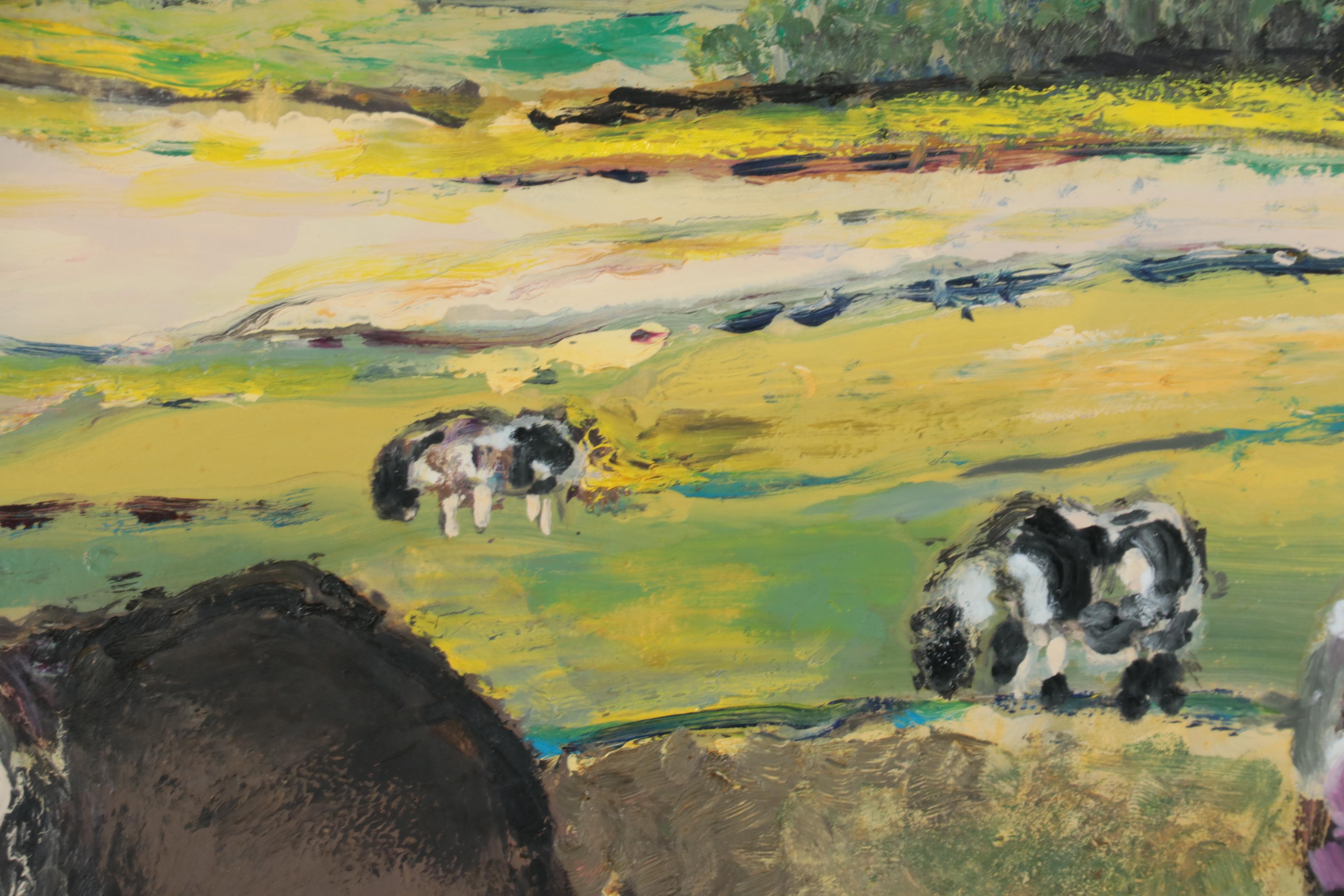 A. Feert Oil Painting of Cows In Field