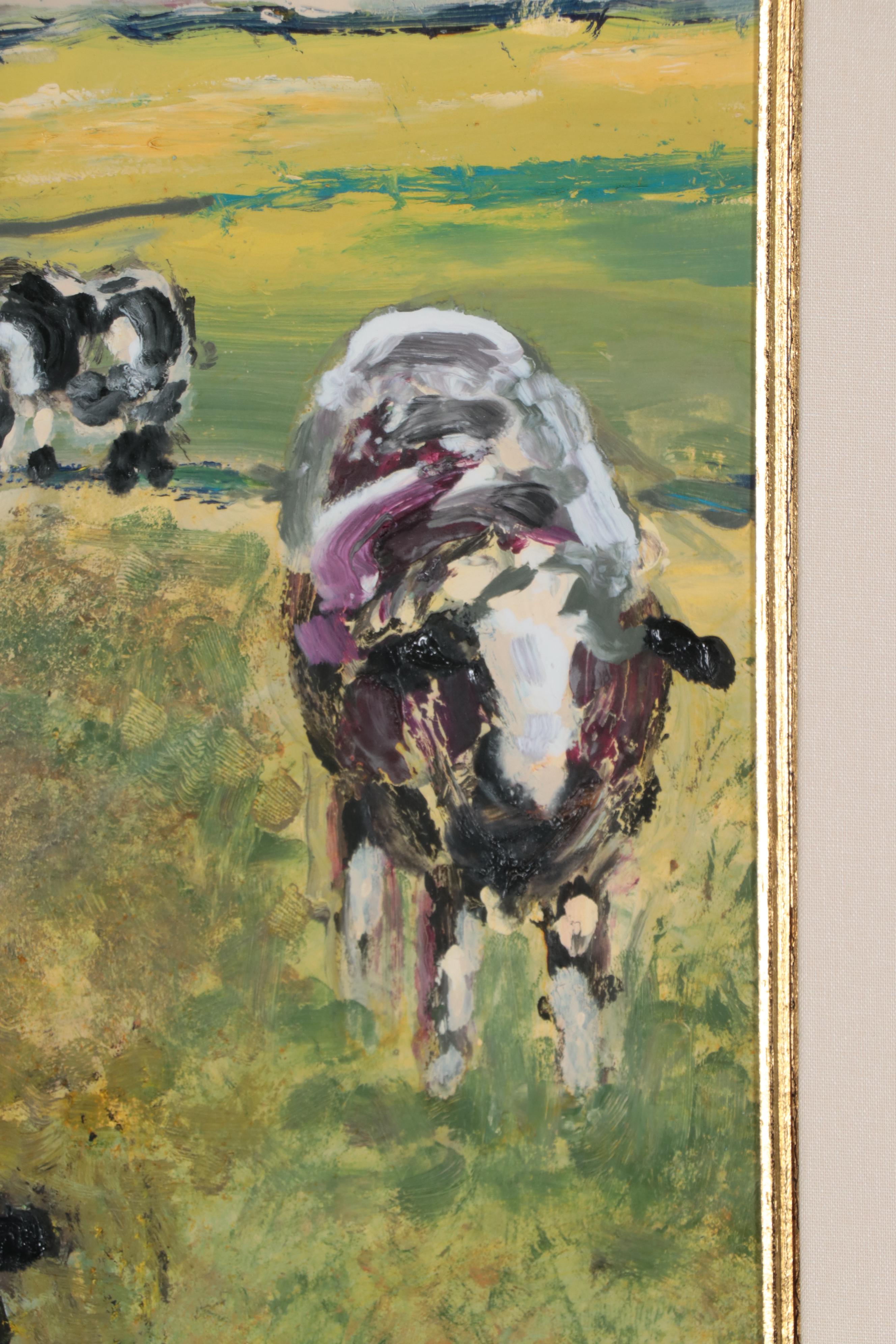 A. Feert Oil Painting of Cows In Field