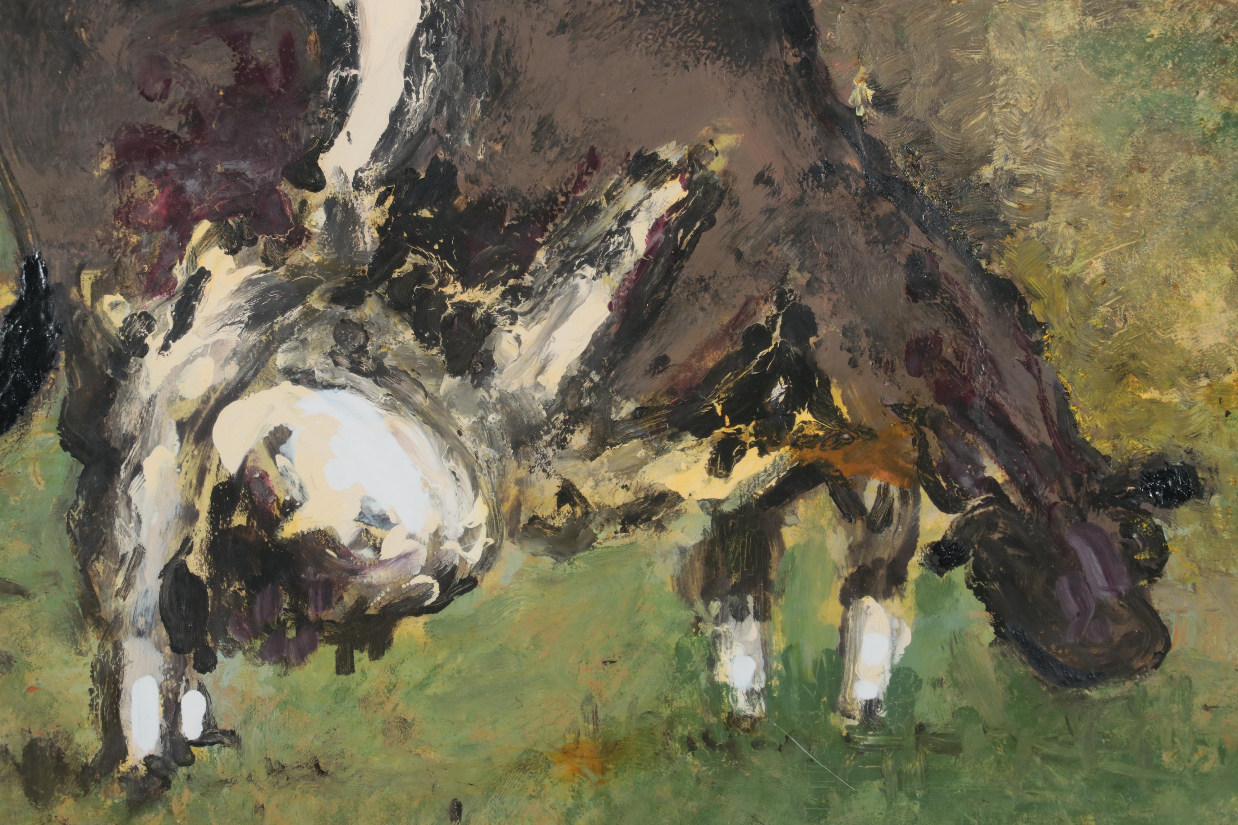 A. Feert Oil Painting of Cows In Field