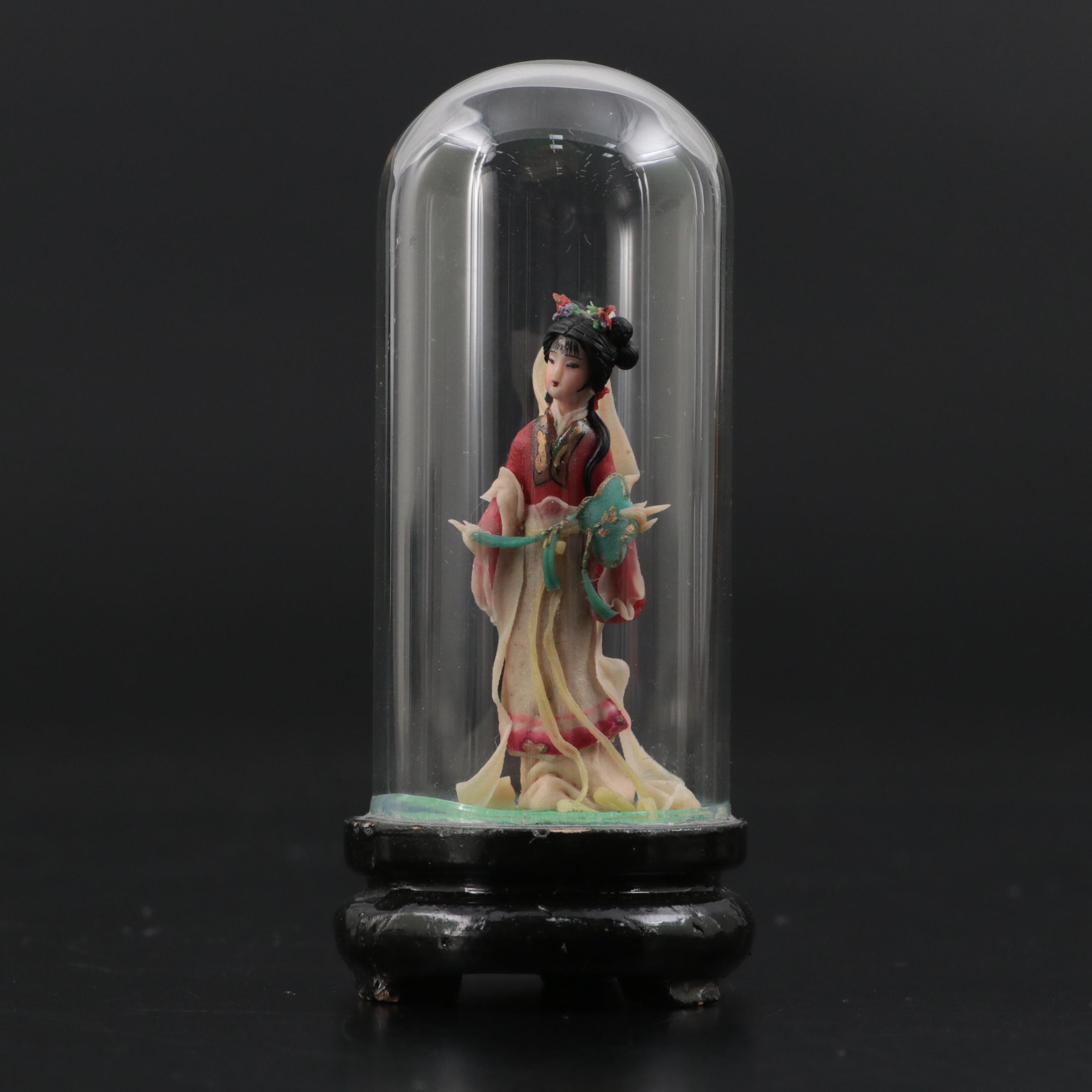 Chinese Clay Figurines in Glass Cloches