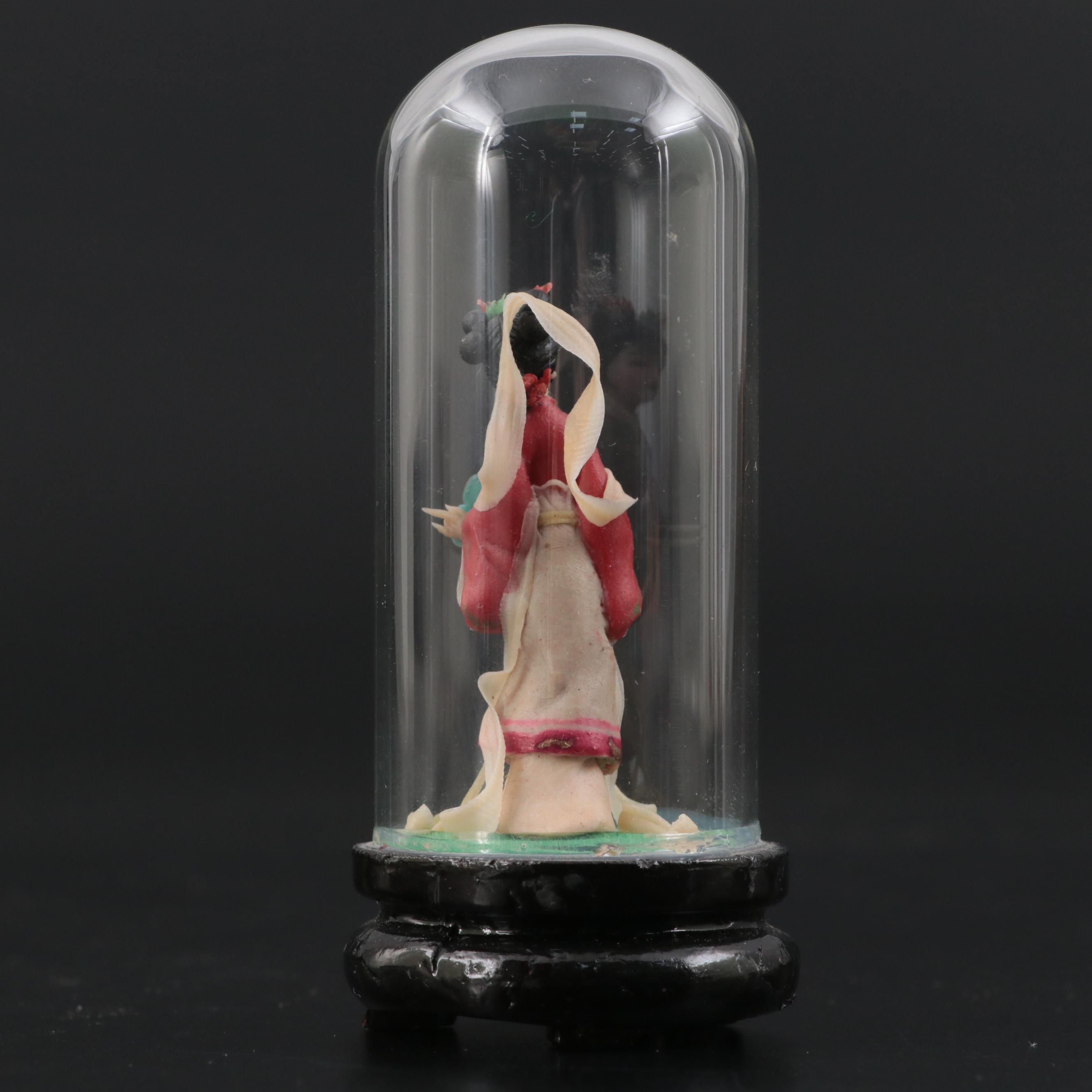 Chinese Clay Figurines in Glass Cloches