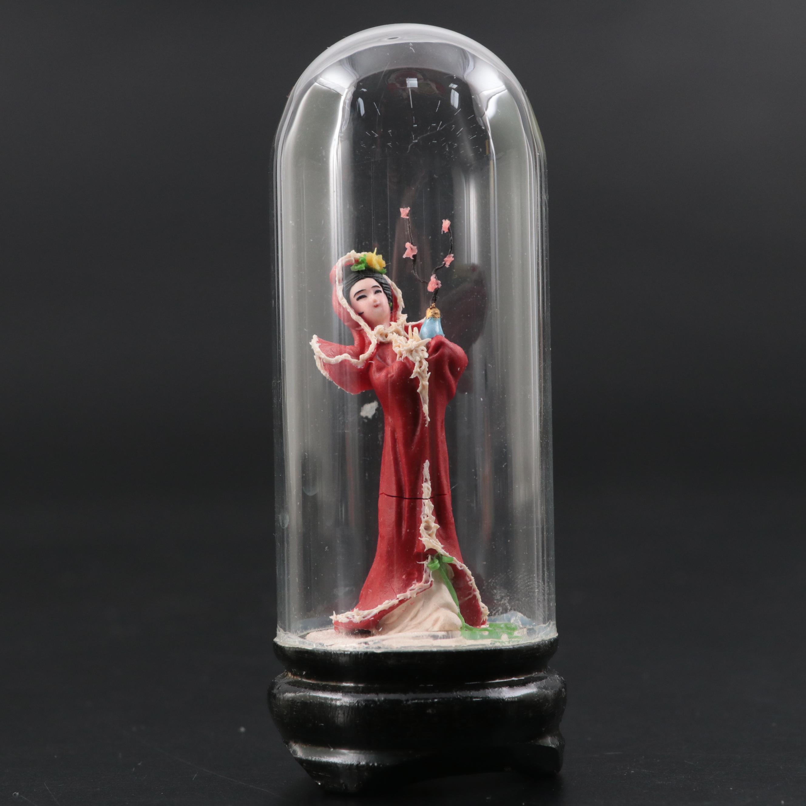 Chinese Clay Figurines in Glass Cloches