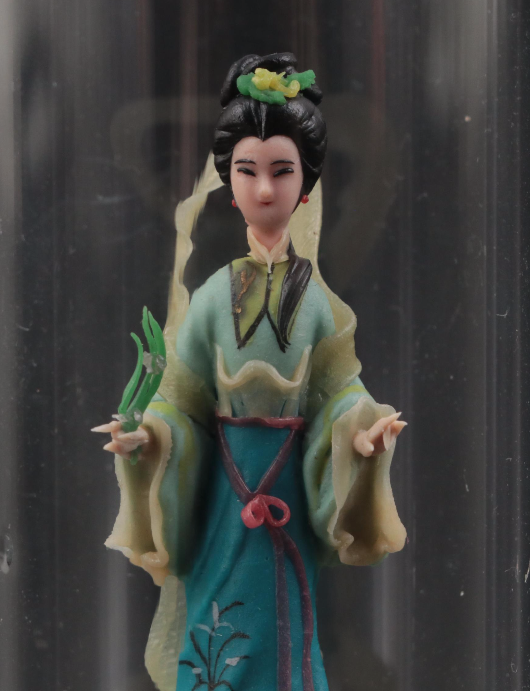 Chinese Clay Figurines in Glass Cloches