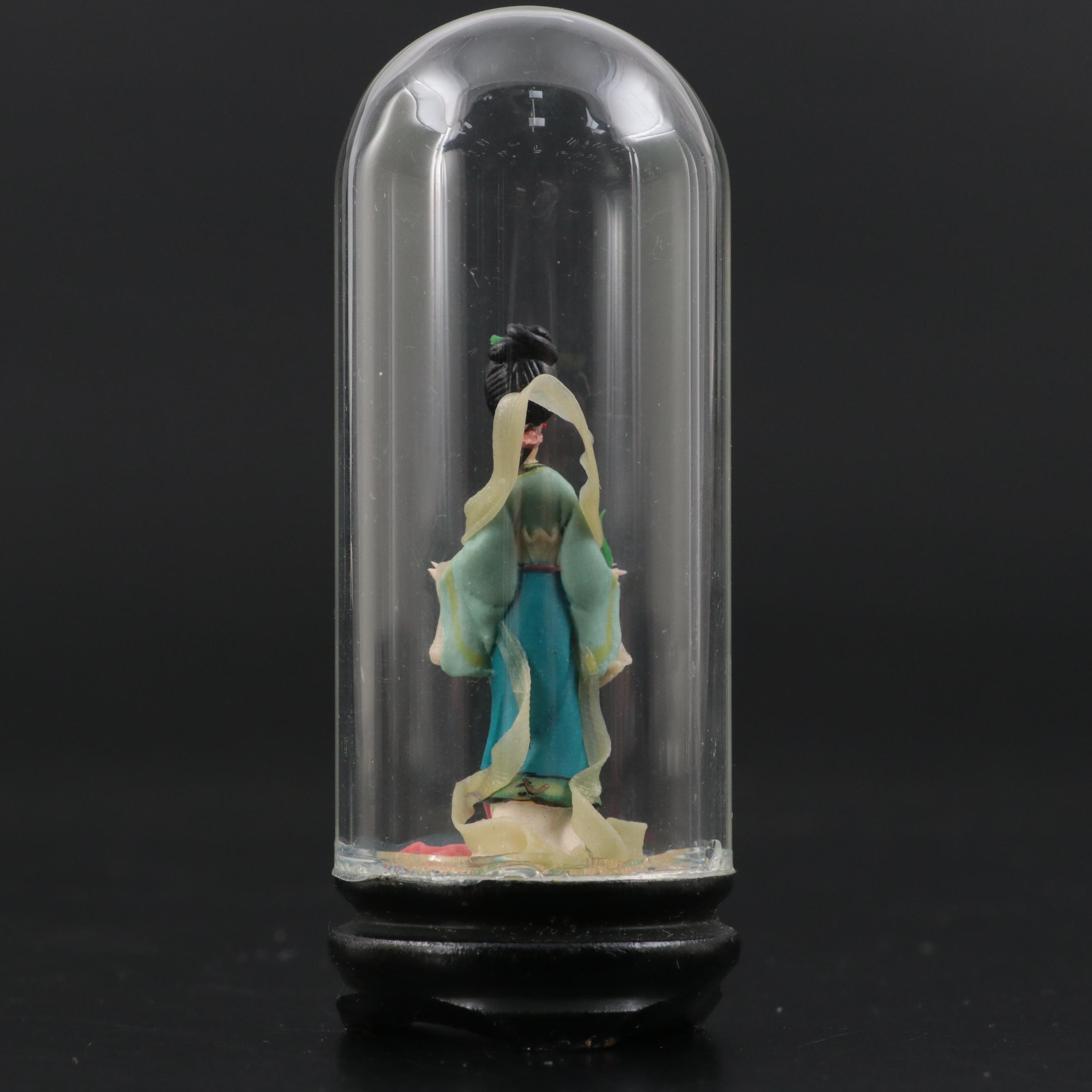 Chinese Clay Figurines in Glass Cloches