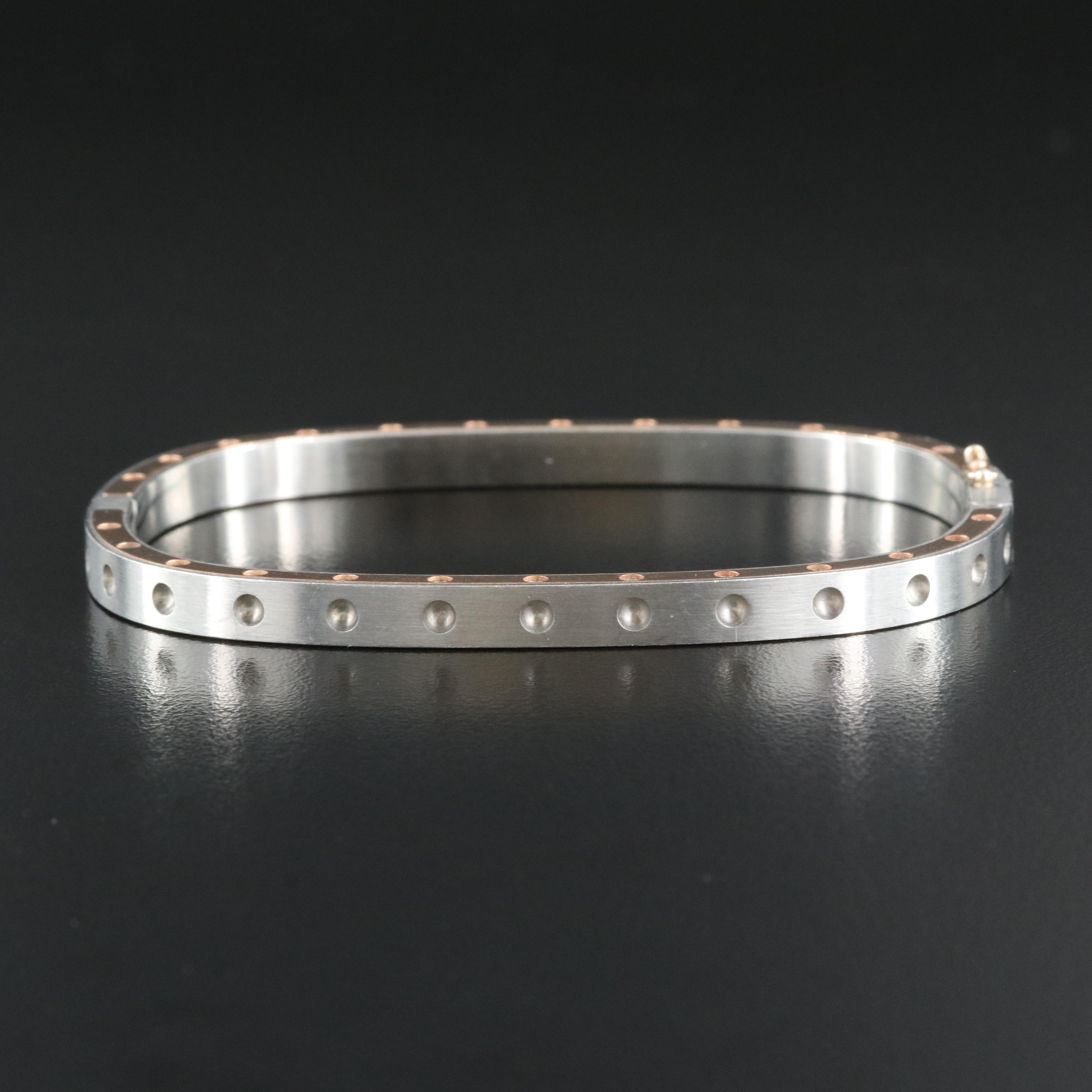 Italian Roberto Coin 18K and Stainless Steel Pois Moi Square Bangle