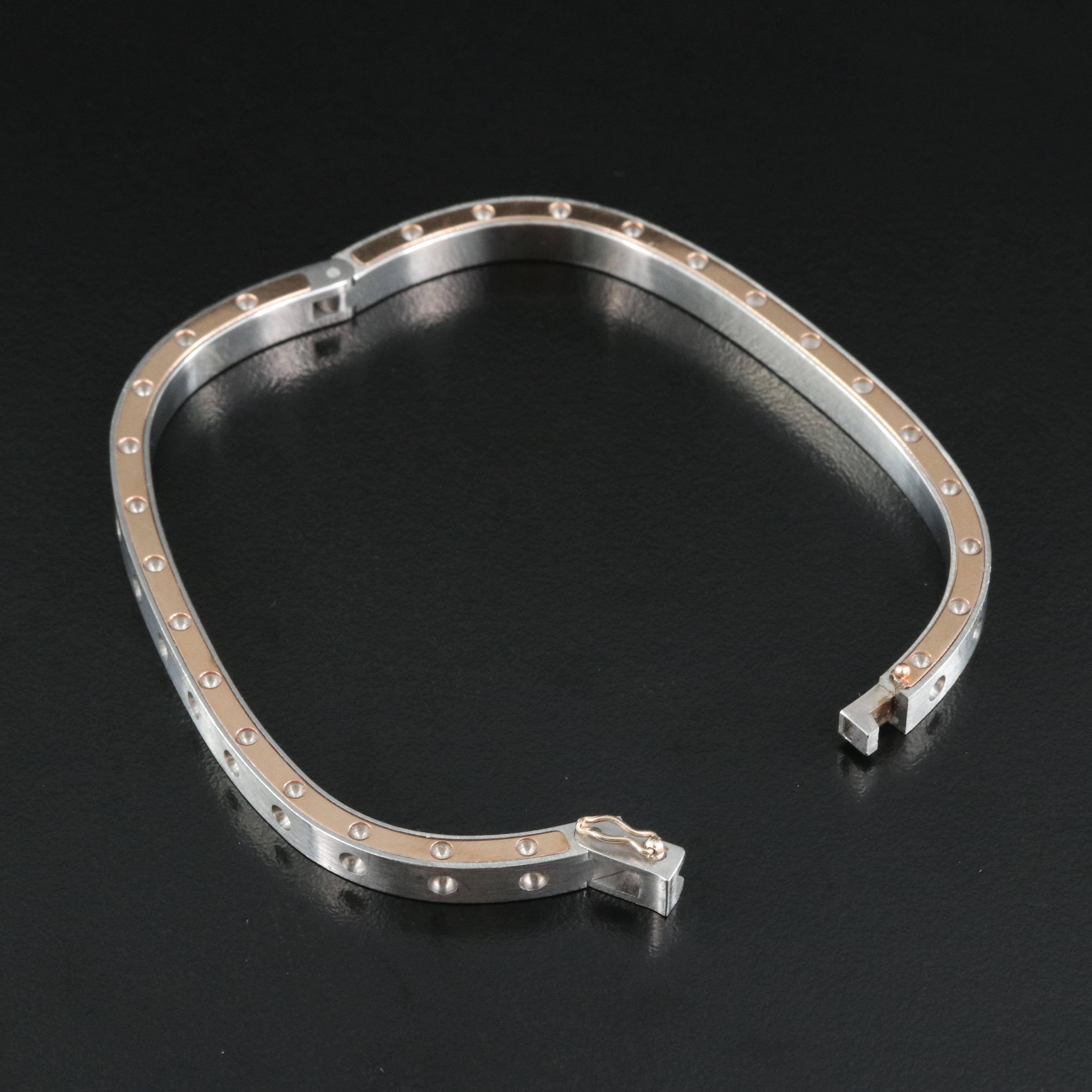 Italian Roberto Coin 18K and Stainless Steel Pois Moi Square Bangle