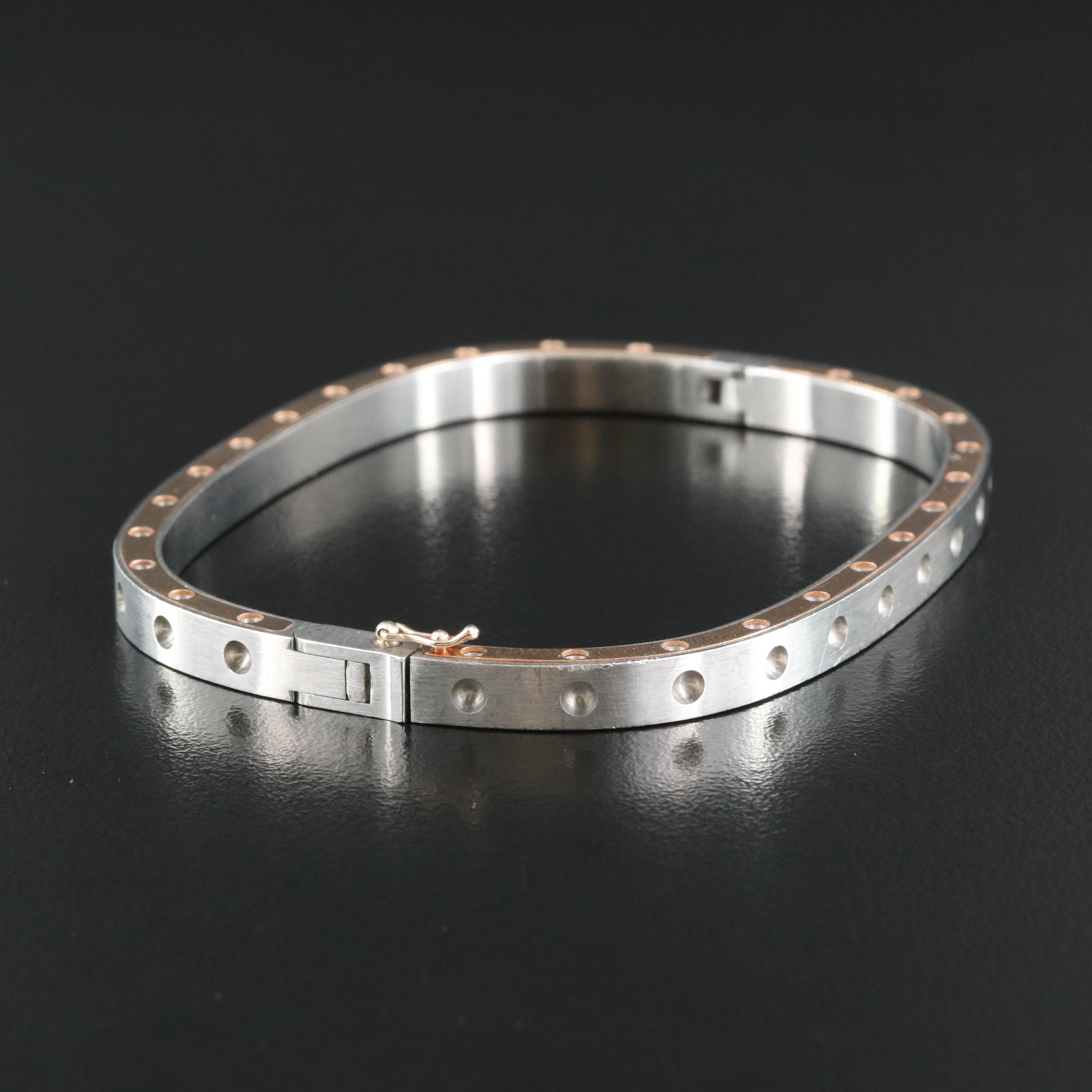 Italian Roberto Coin 18K and Stainless Steel Pois Moi Square Bangle