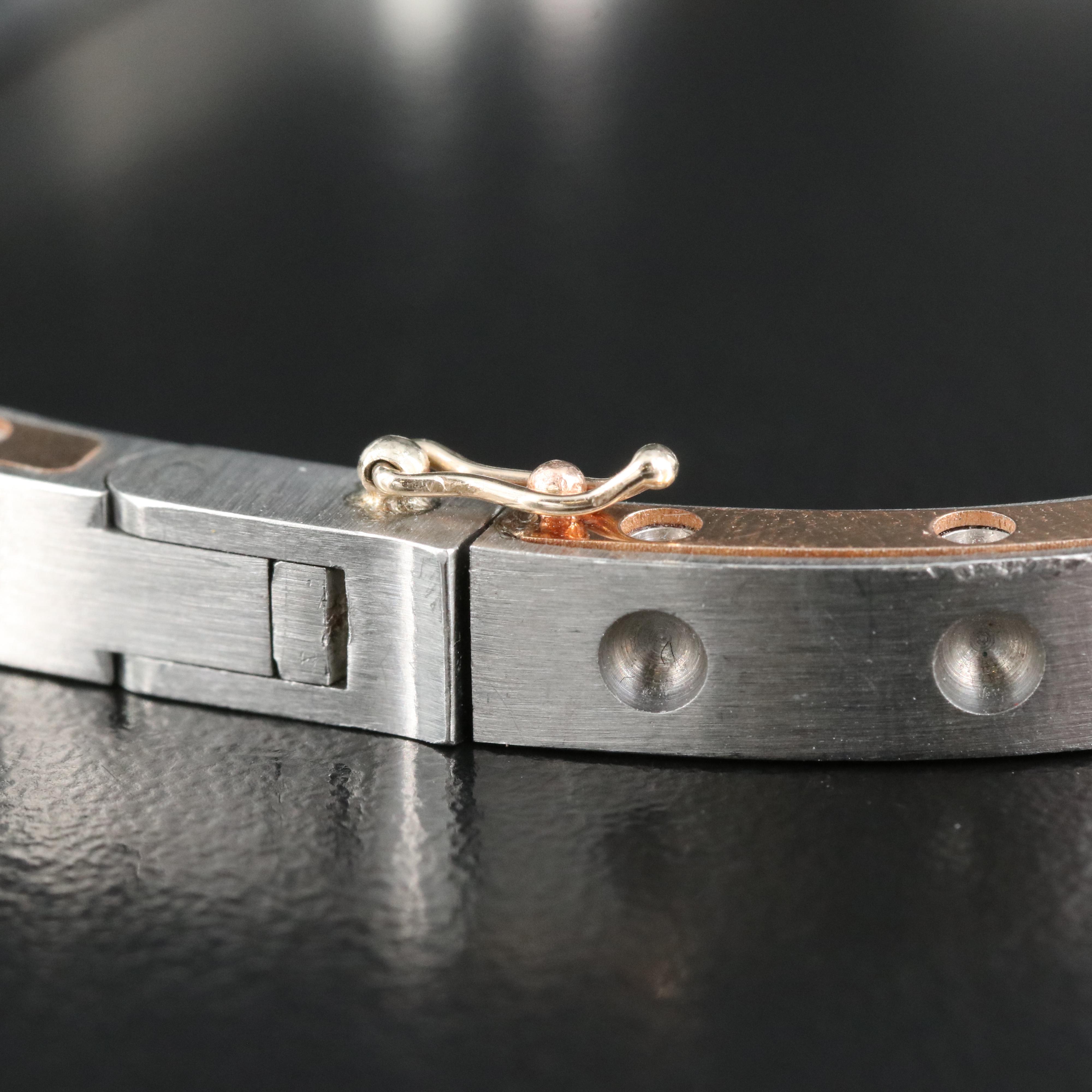 Italian Roberto Coin 18K and Stainless Steel Pois Moi Square Bangle