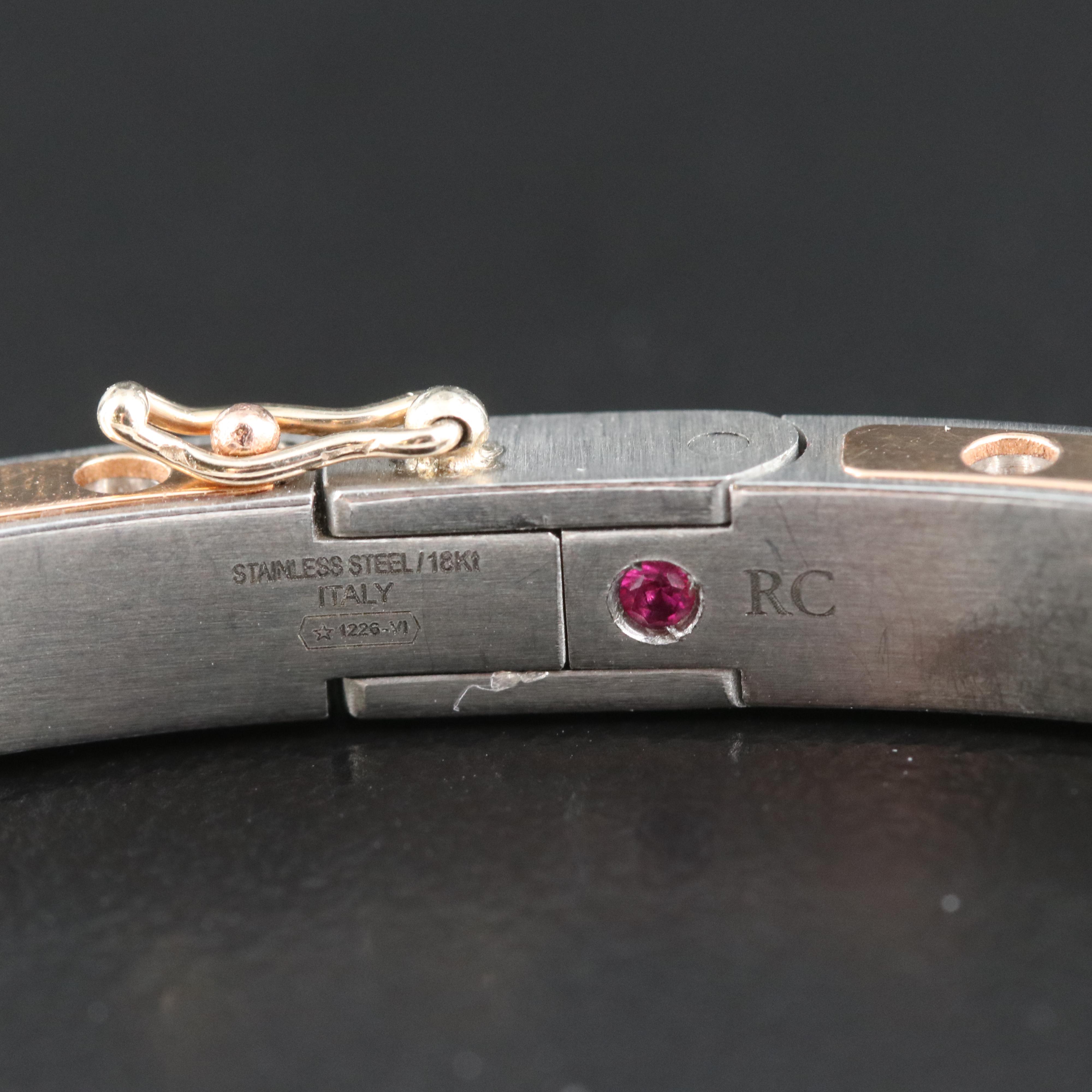 Italian Roberto Coin 18K and Stainless Steel Pois Moi Square Bangle