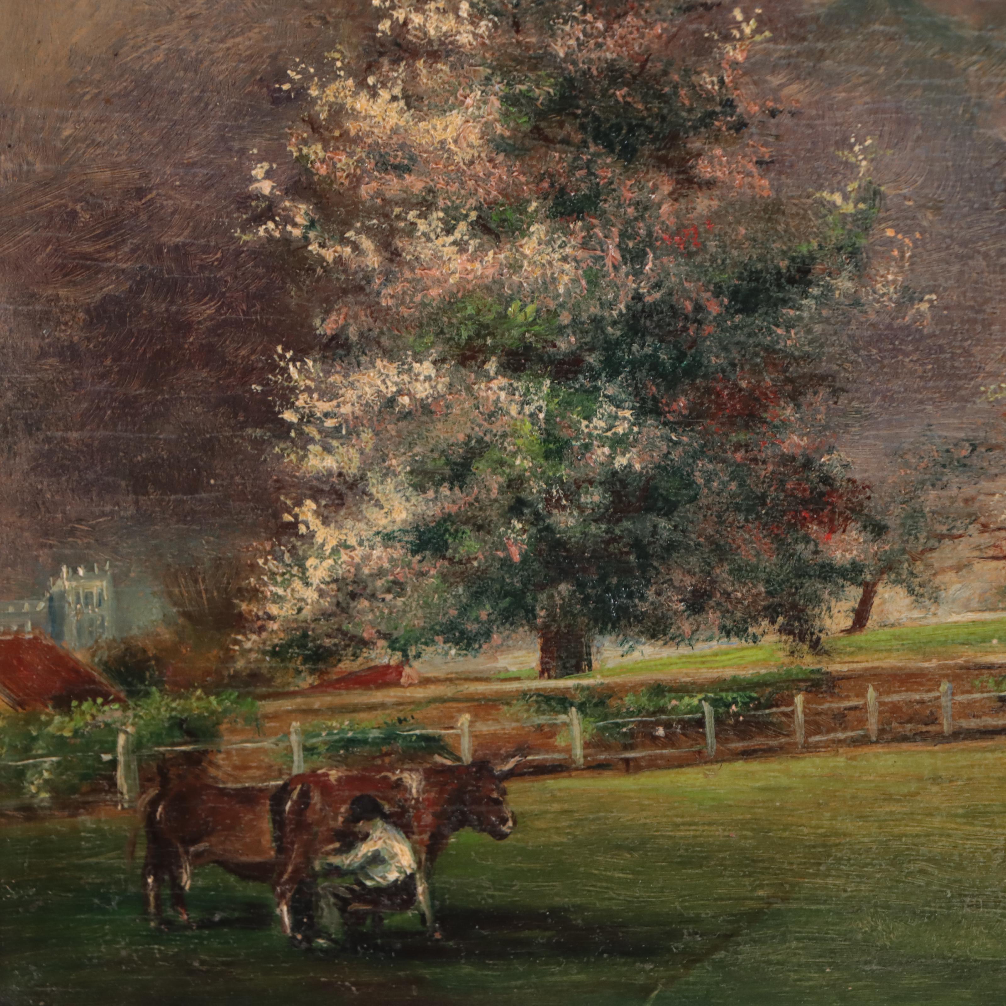 M. Durant Oil Painting of Grazing Cattle and Stormy Skies, Early 20th Century