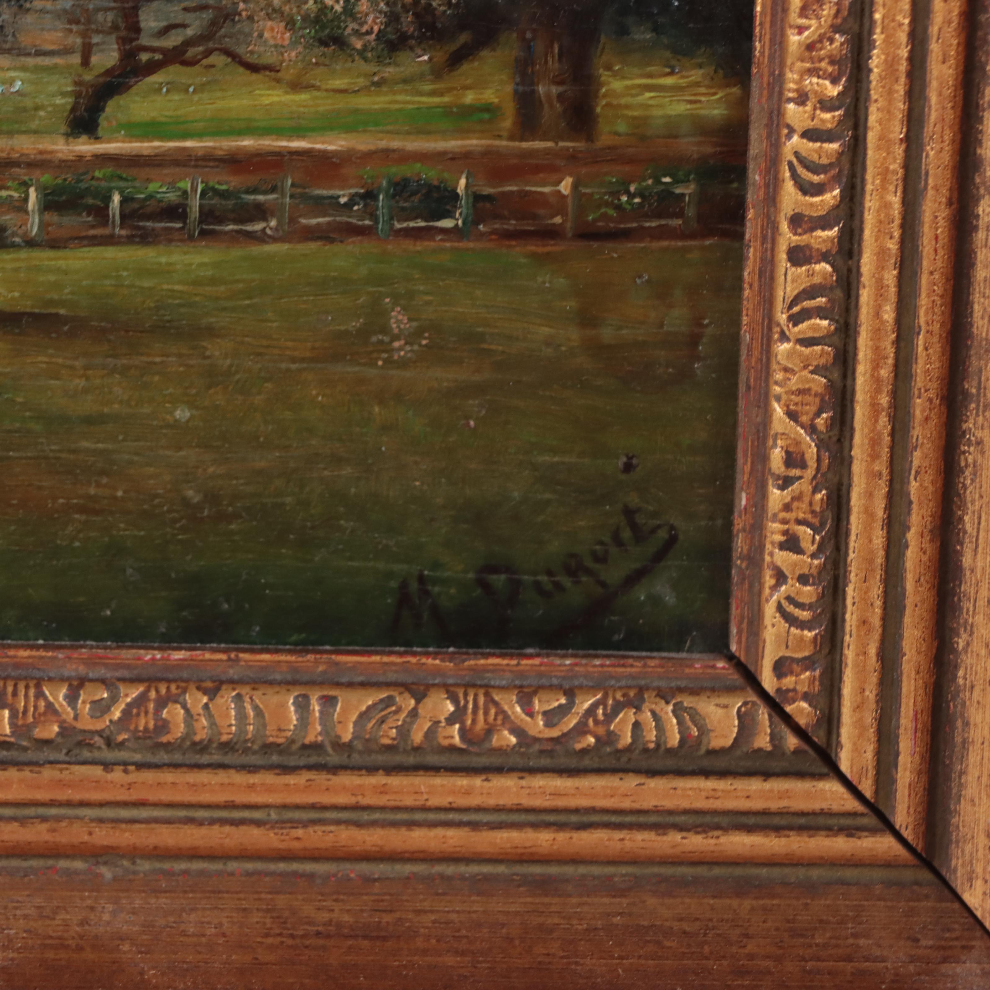 M. Durant Oil Painting of Grazing Cattle and Stormy Skies, Early 20th Century