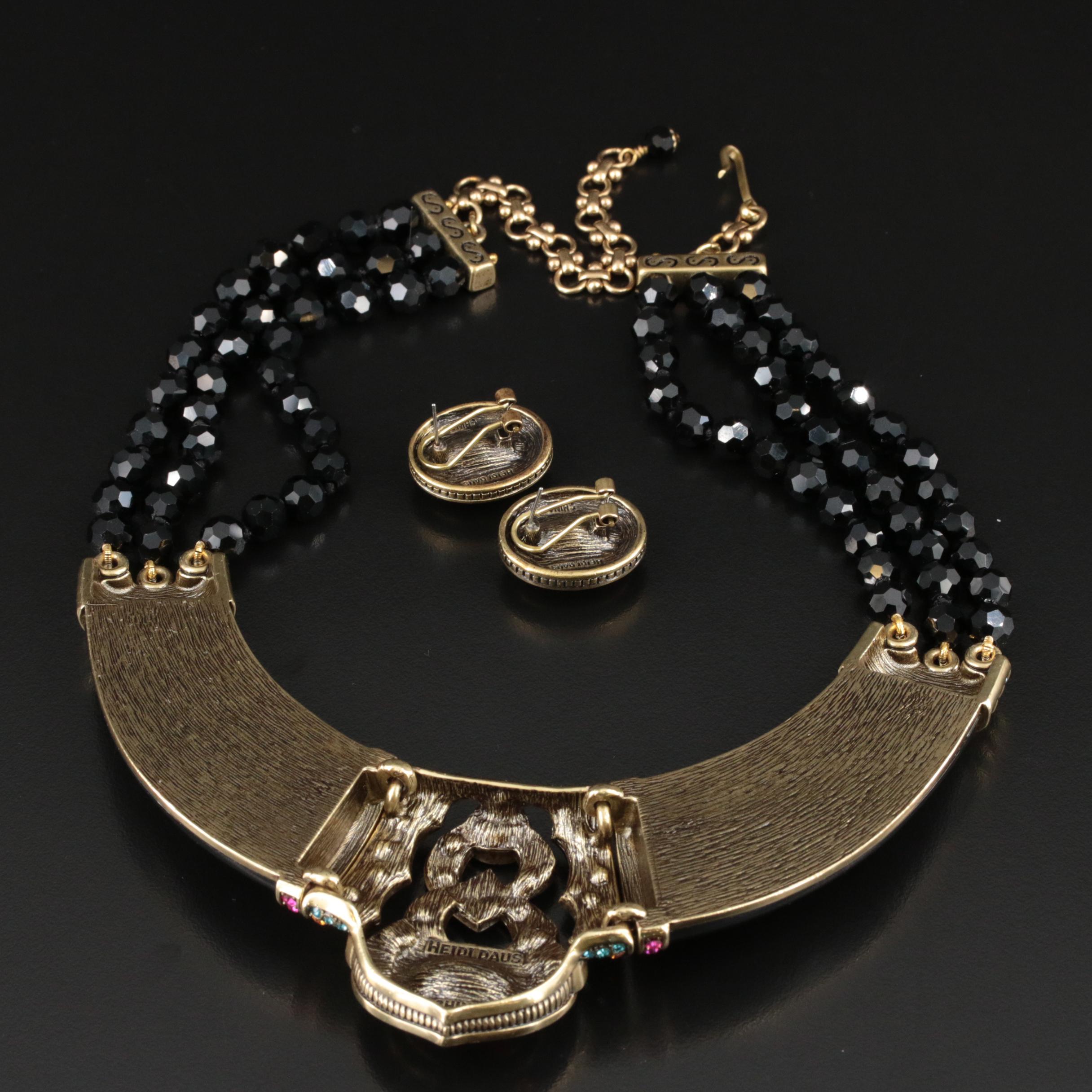 Heidi Daus Rhinestone and Enamel Bib Necklace and Earrings