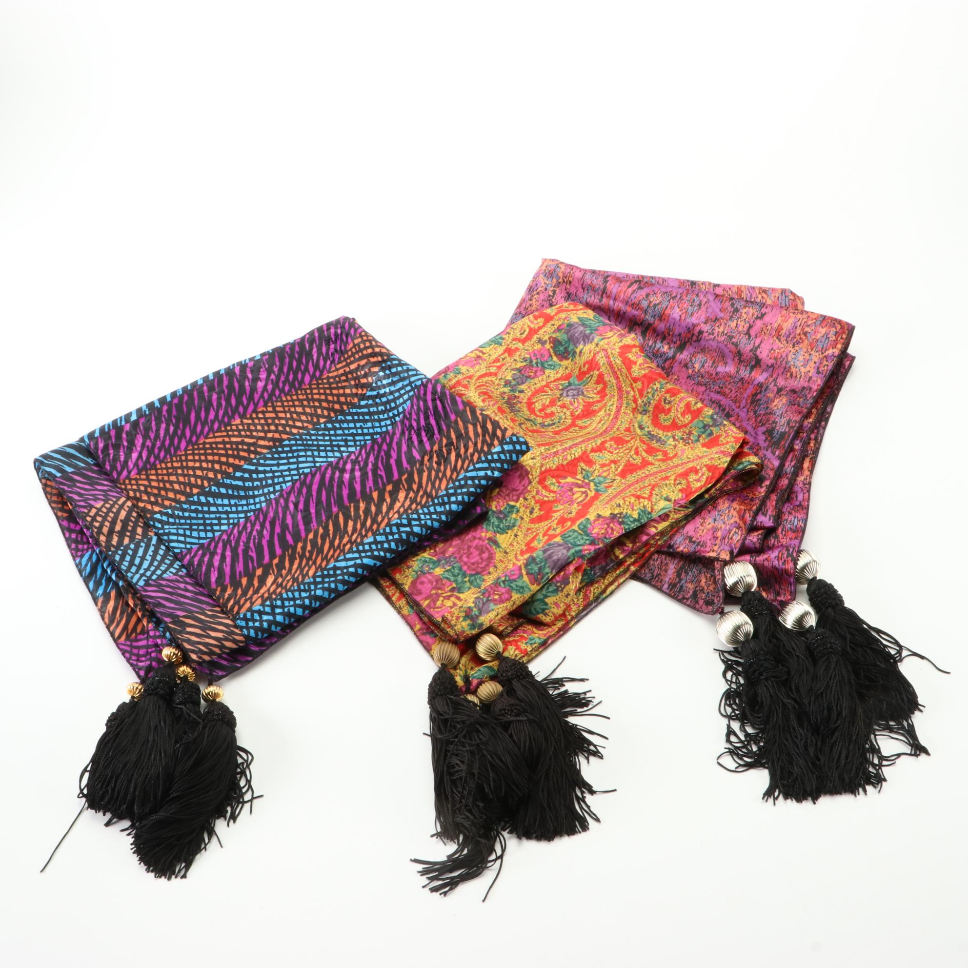 Assorted Textured and Printed Scarves with Tassels