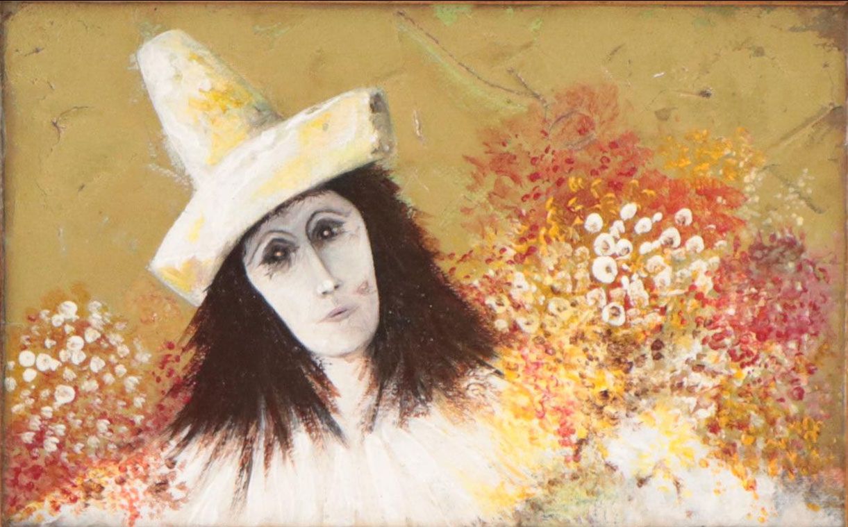 Oil Painting of Pierrot With Flowers, 1998