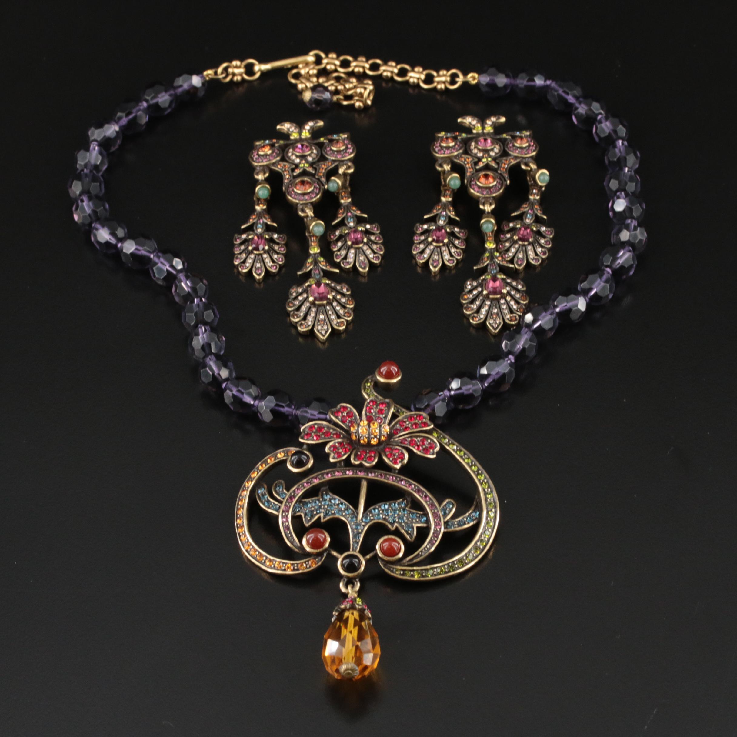 Heid Daus Carnelian and Rhinestone Necklace and Earrings