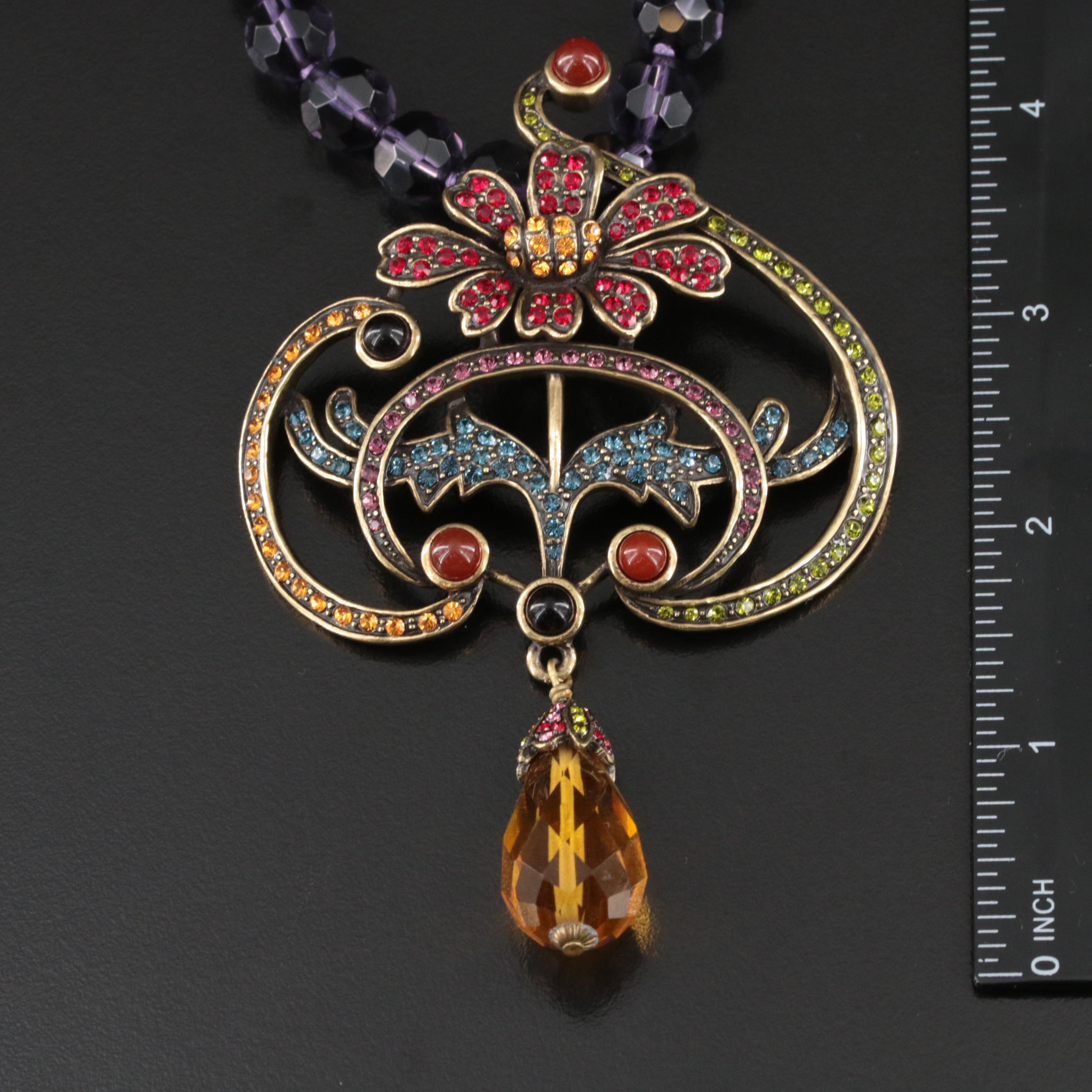 Heid Daus Carnelian and Rhinestone Necklace and Earrings