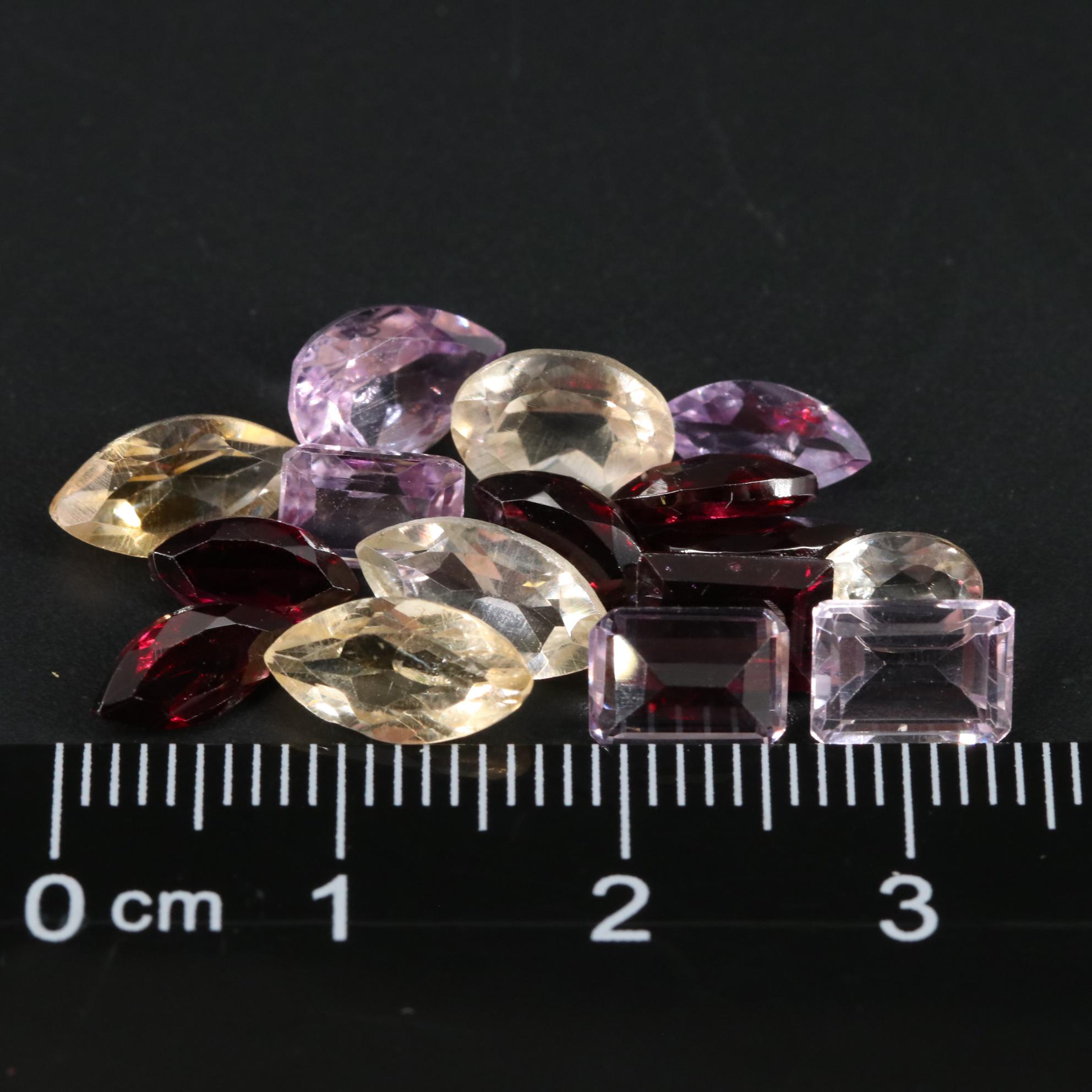 Loose 14.86 CTW Amethyst, Citrine, and Rhodolite Garnet Lot