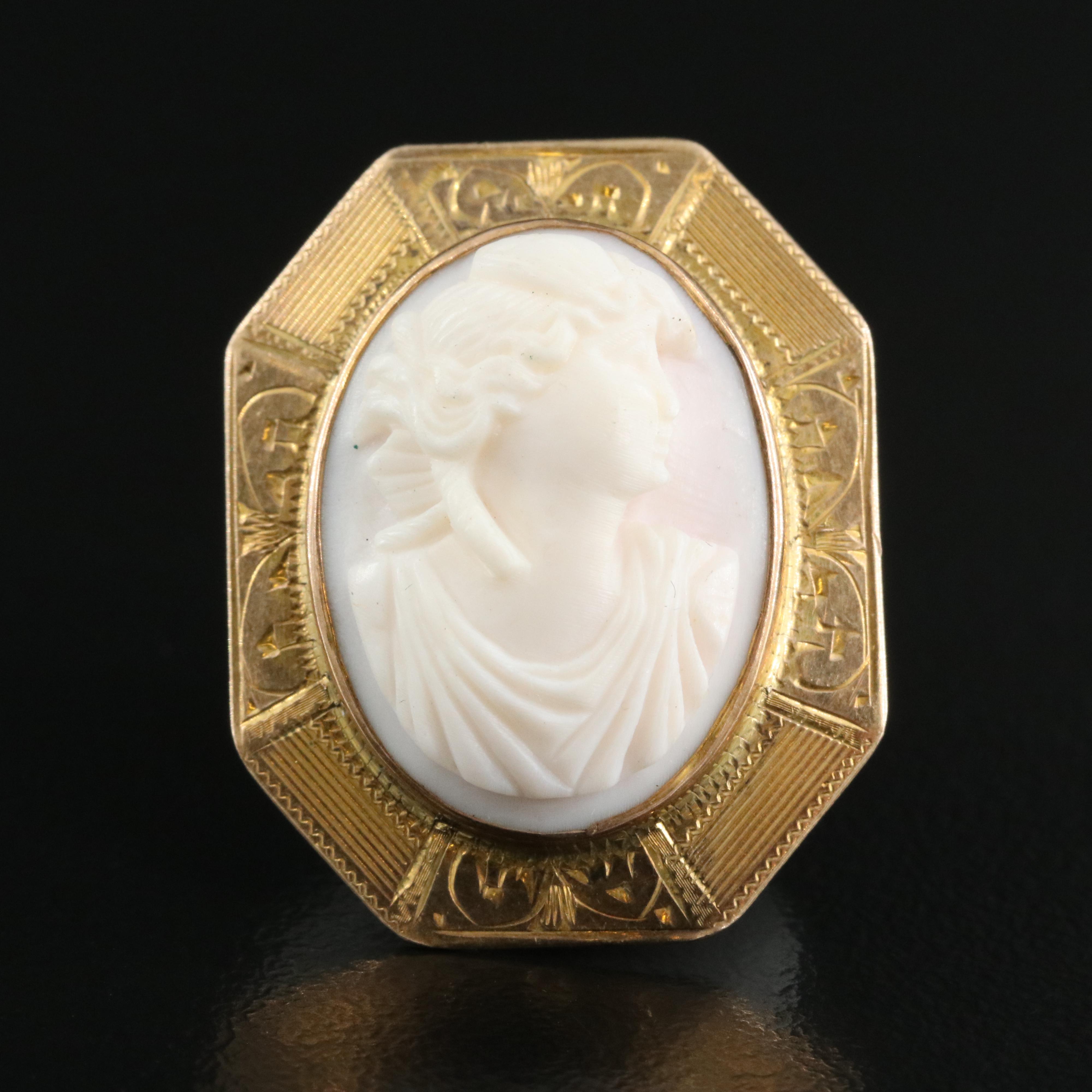 Antique 10K Shell Cameo Converter Brooch