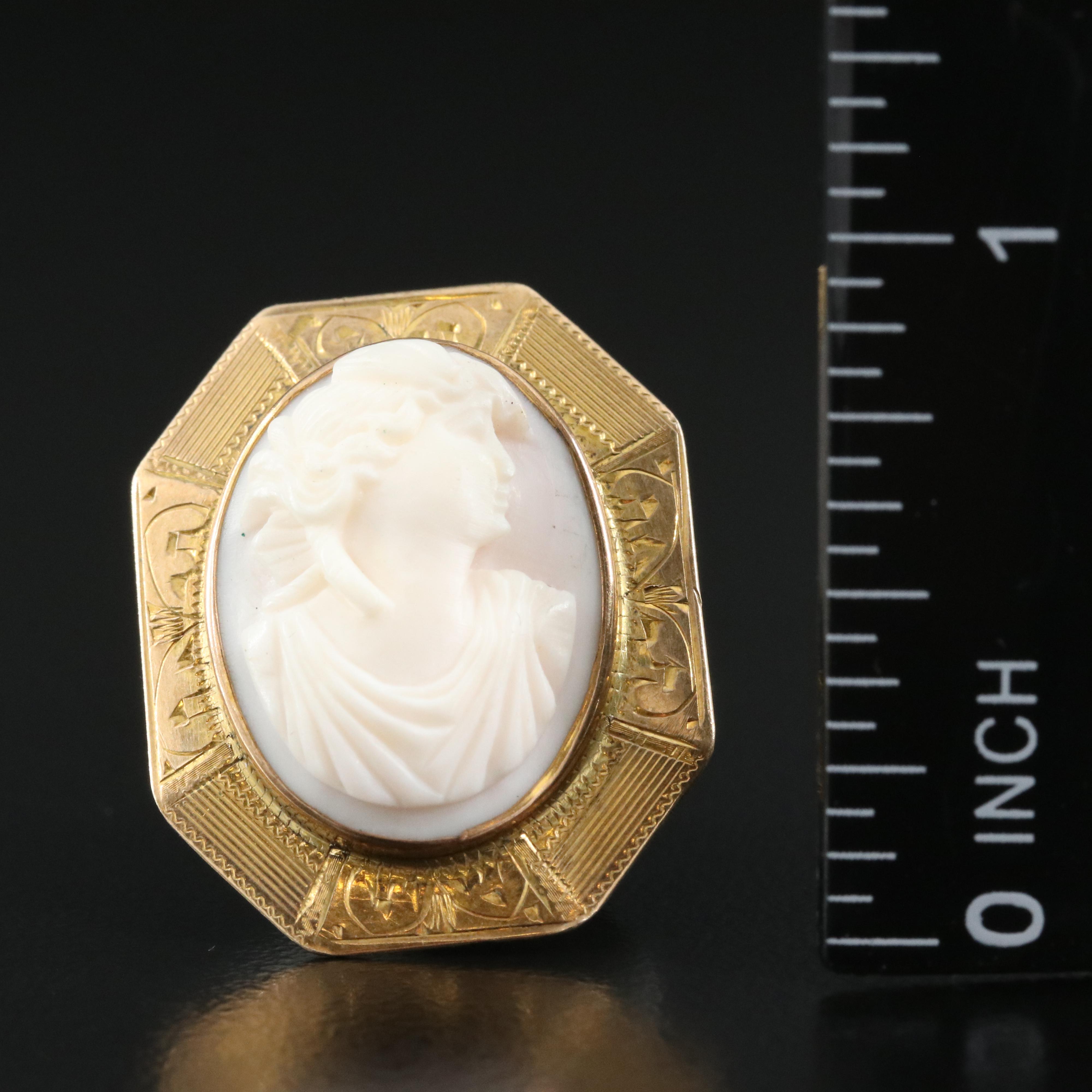 Antique 10K Shell Cameo Converter Brooch