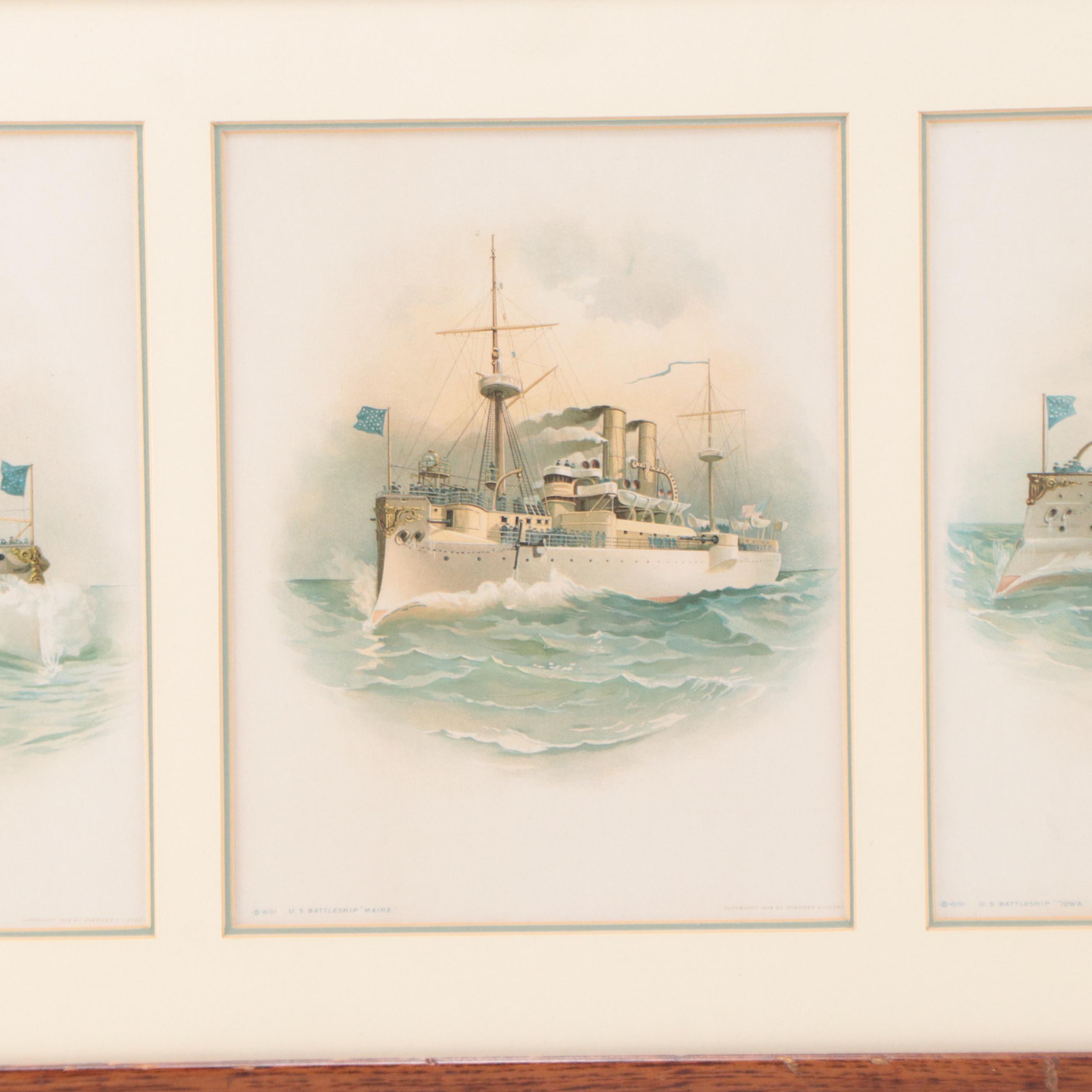Koerner & Hayes Chromolithograph of Battleships, Circa 1898