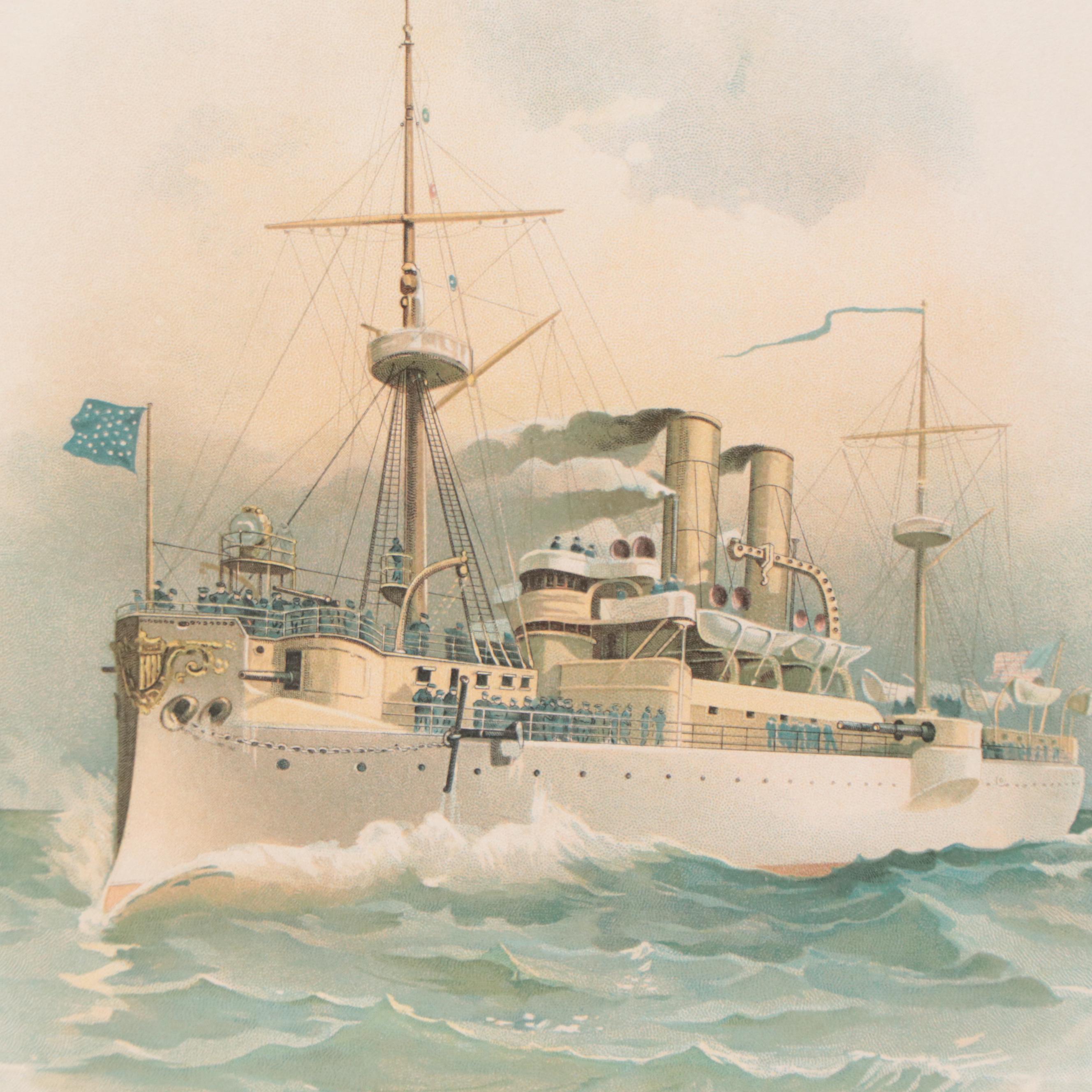 Koerner & Hayes Chromolithograph of Battleships, Circa 1898
