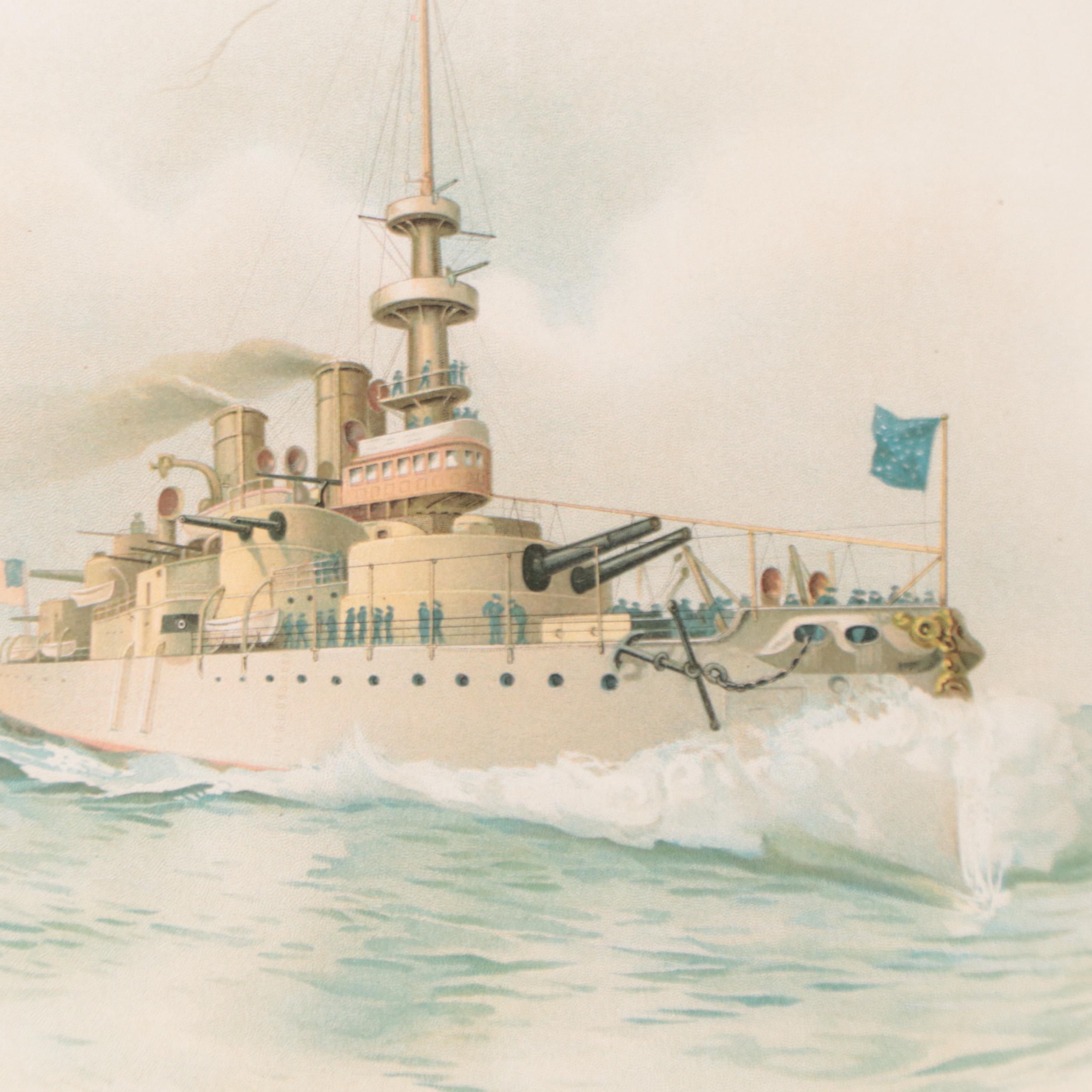 Koerner & Hayes Chromolithograph of Battleships, Circa 1898