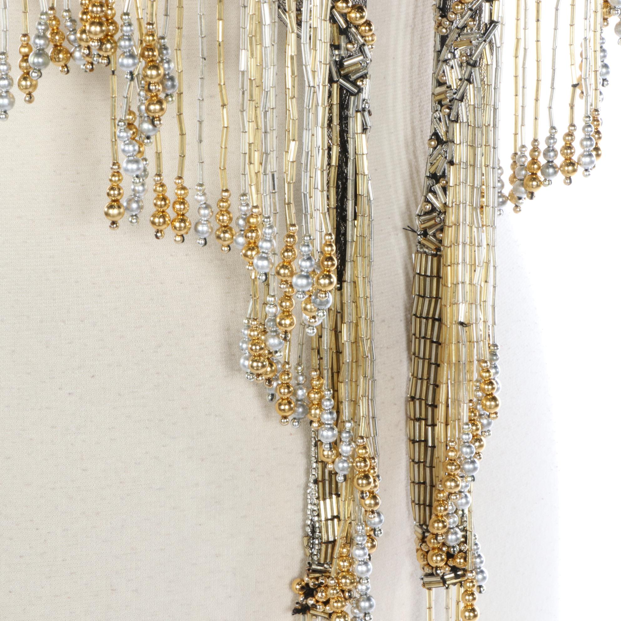 Sharmark Las Vegas "Celestial Stars" Beaded Fringe Nylon Mesh Scarf Shrug